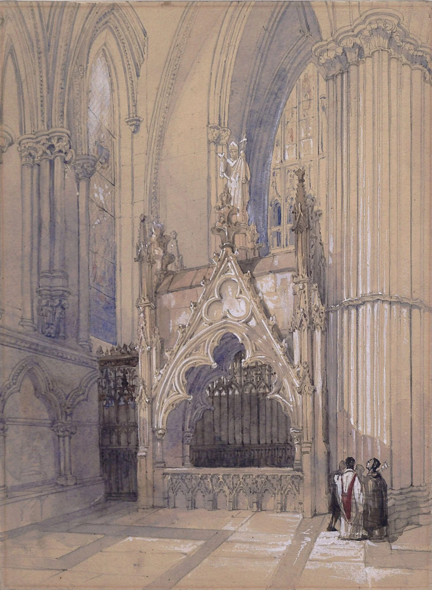 Monument of Archbishop Greenfield in the Eastern Aisle of the North Transept of York Minster, by Jonathan Richardson, 1842