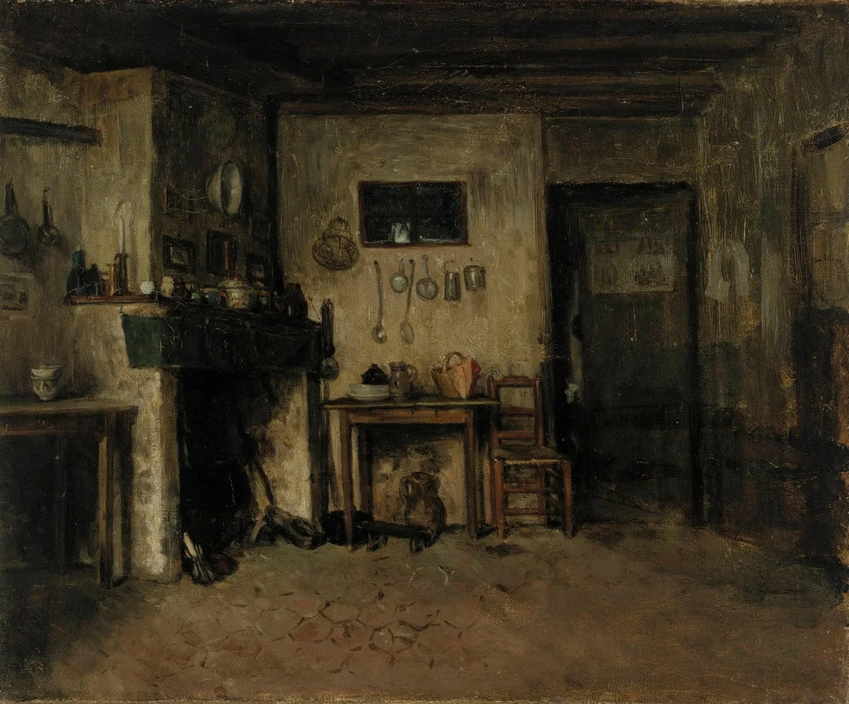 Sisäkuva ranskalaisesta maalaistalosta, by Adolf von Becker, unspecified, 1880