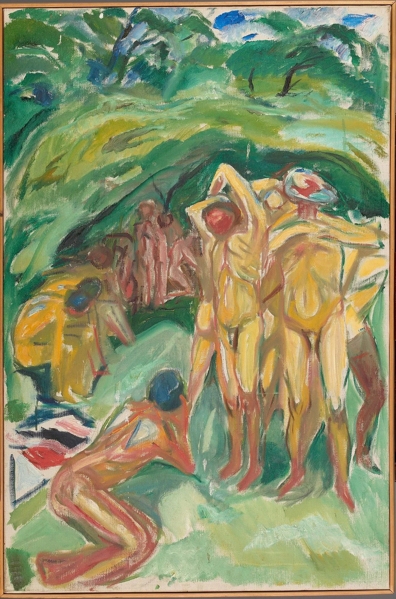 Naked men in the Woods, by Edvard Munch, oil, 1919