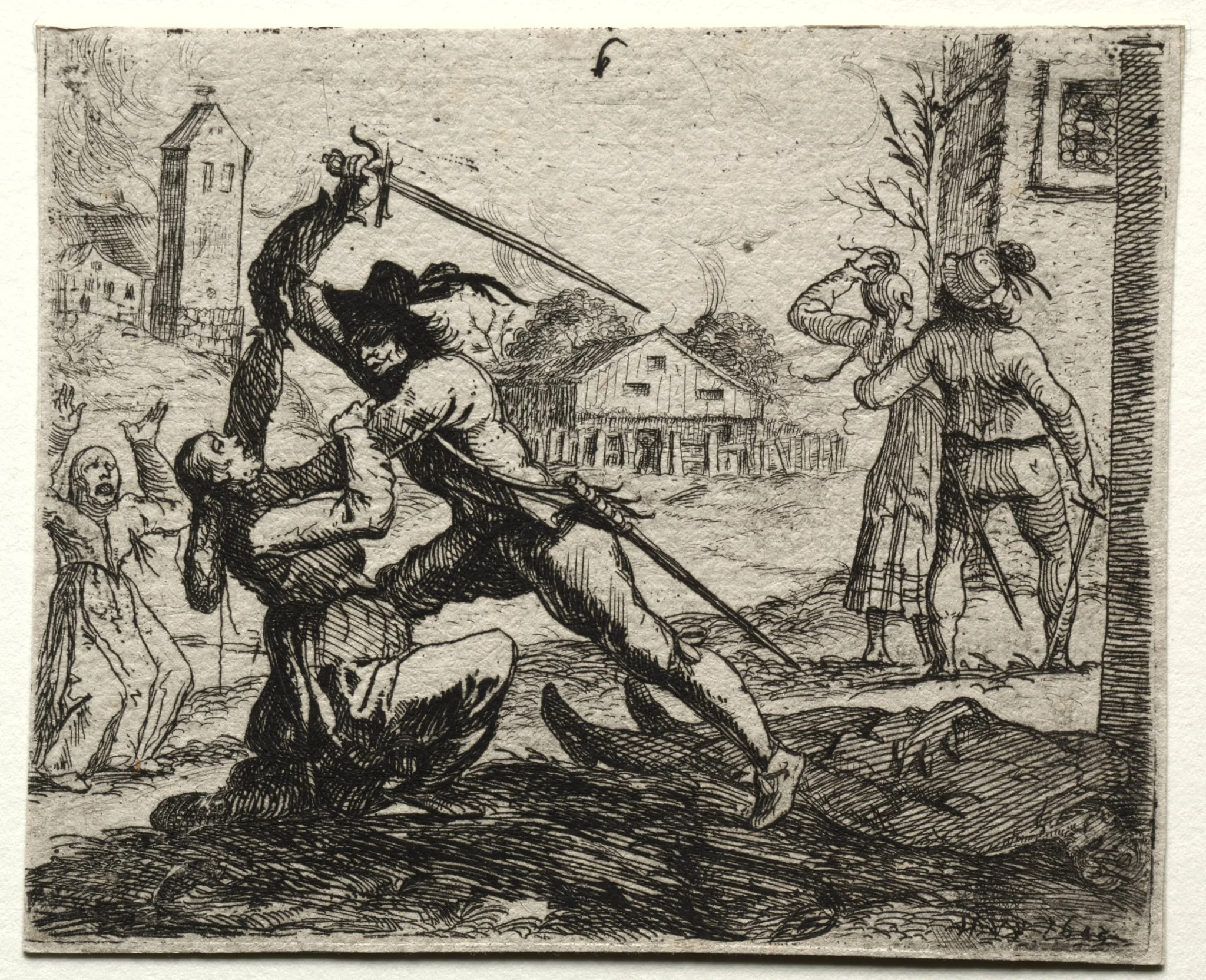 Military Subjects:  Two Soldiers Pursuing Women in a Village, by Hans Ulrich Franckh, 1651