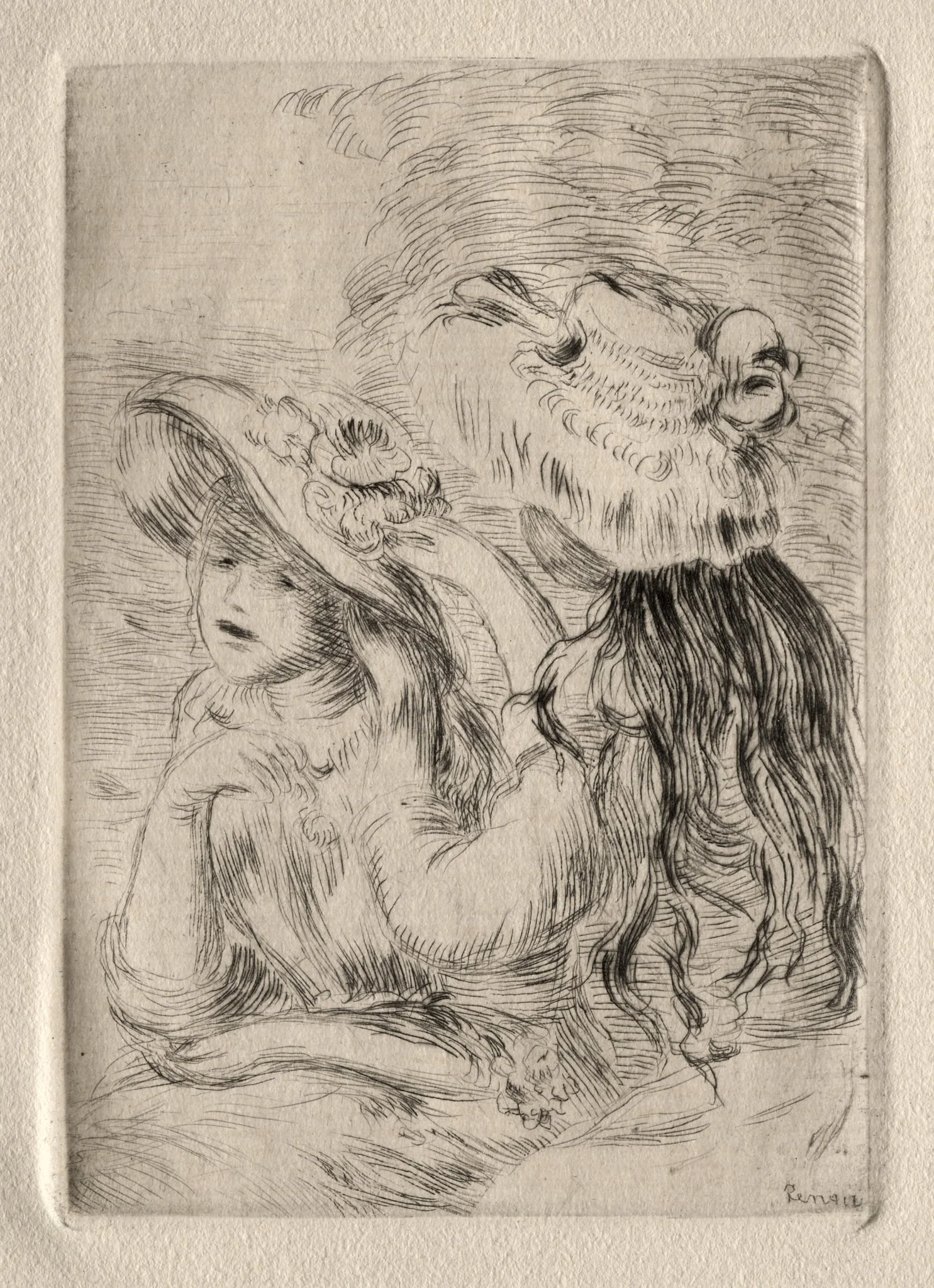 The Hatpin (Berthe Morisot's Daughter and Her Cousin), 1st plate, by Auguste Renoir, 1894