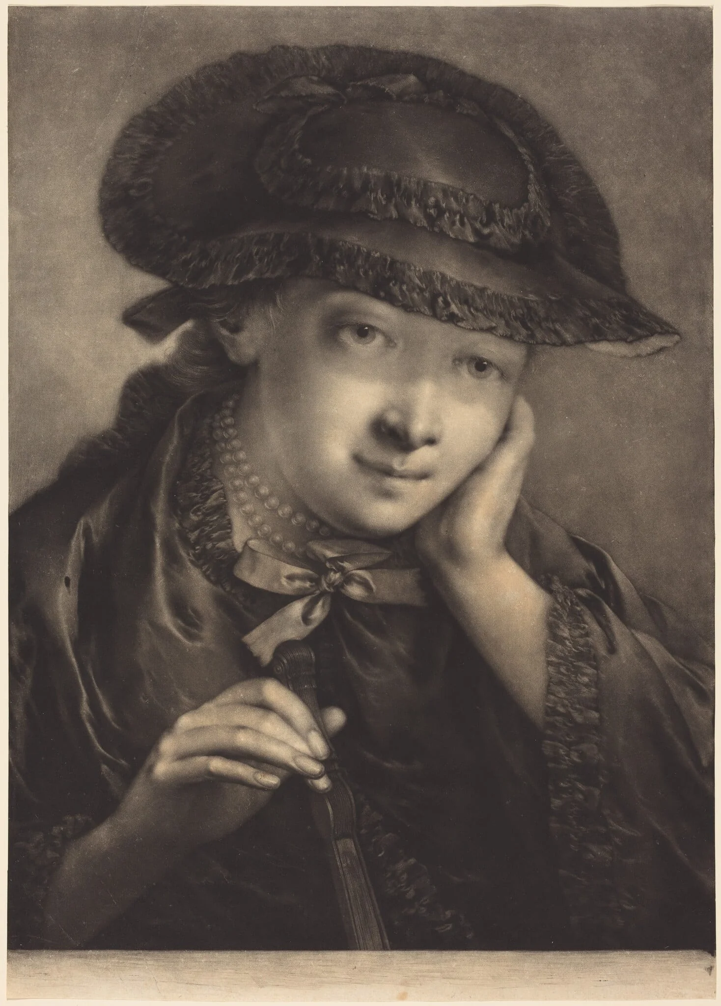 Young Woman Holding a Fan, by Thomas Frye, ink, 1760