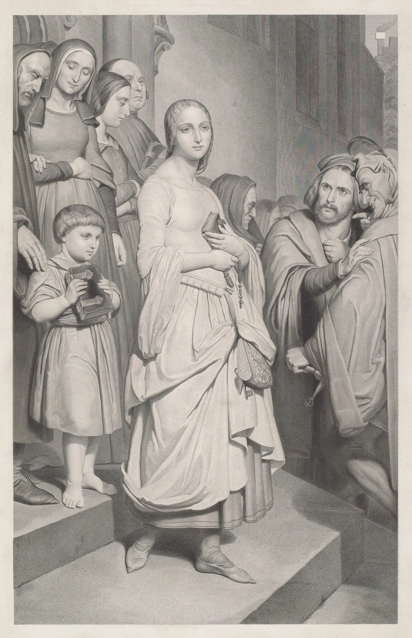 Faust Seeing Marguerite for the First Time, by Adolphe Alexandre Joseph Caron, ink, 1832
