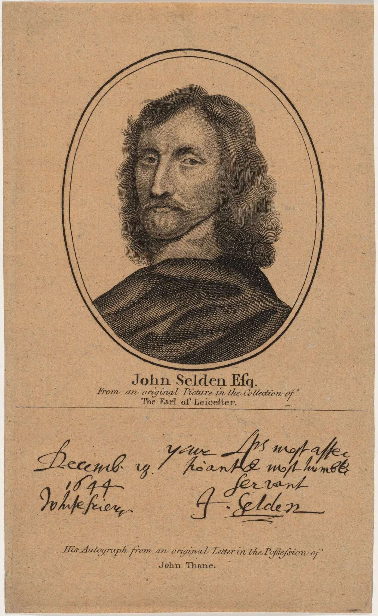 John Selden, Esq., Jurist and Antiquary, by Unknown 19th Century, ink, 1644