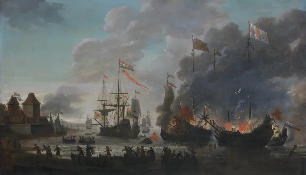 The Dutch Burn English Ships during the Expedition to Chatham, 20 June 1667 (Raid on the Medway)