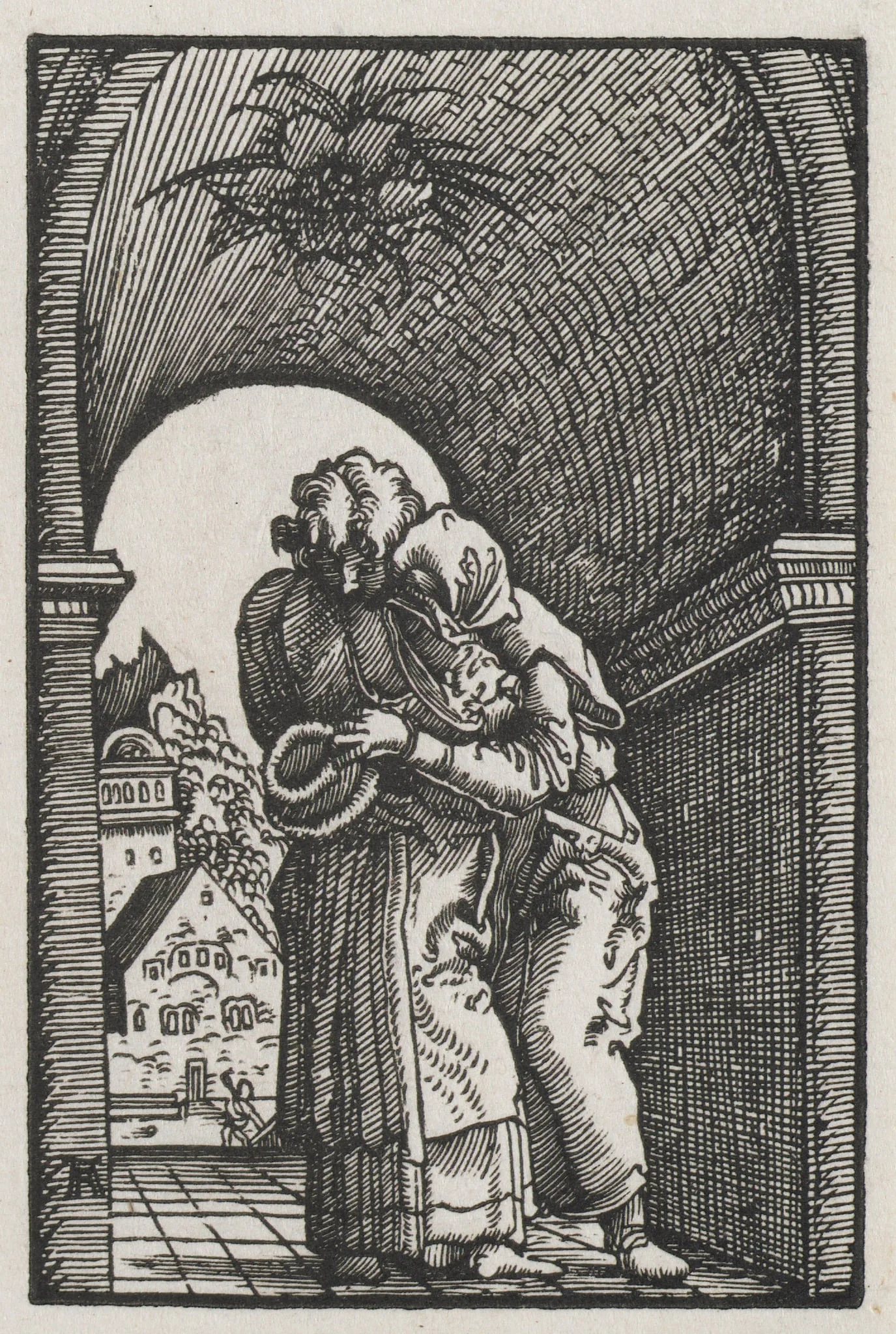 The Fall and Redemption of Man:  The Embrace of Joachim and Anne at the Golden Gate, by Albrecht Altdorfer, 1513