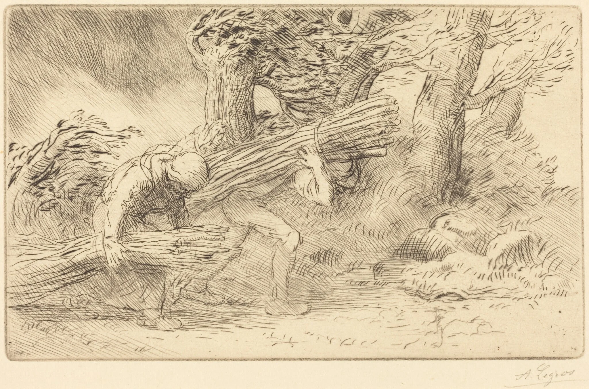 Fagot-gatherers (Les fagottiers), by Alphonse Legros, ink, 1874