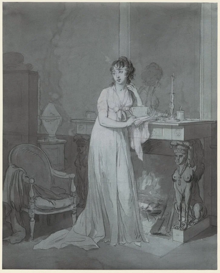 Woman in Front of a Fireplace