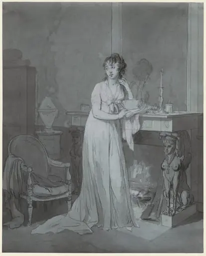 Woman in Front of a Fireplace