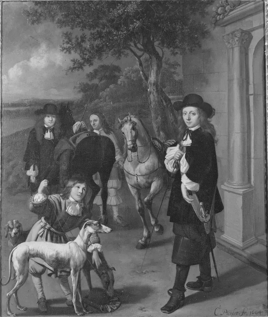 Two young men preparing to go horseback riding
