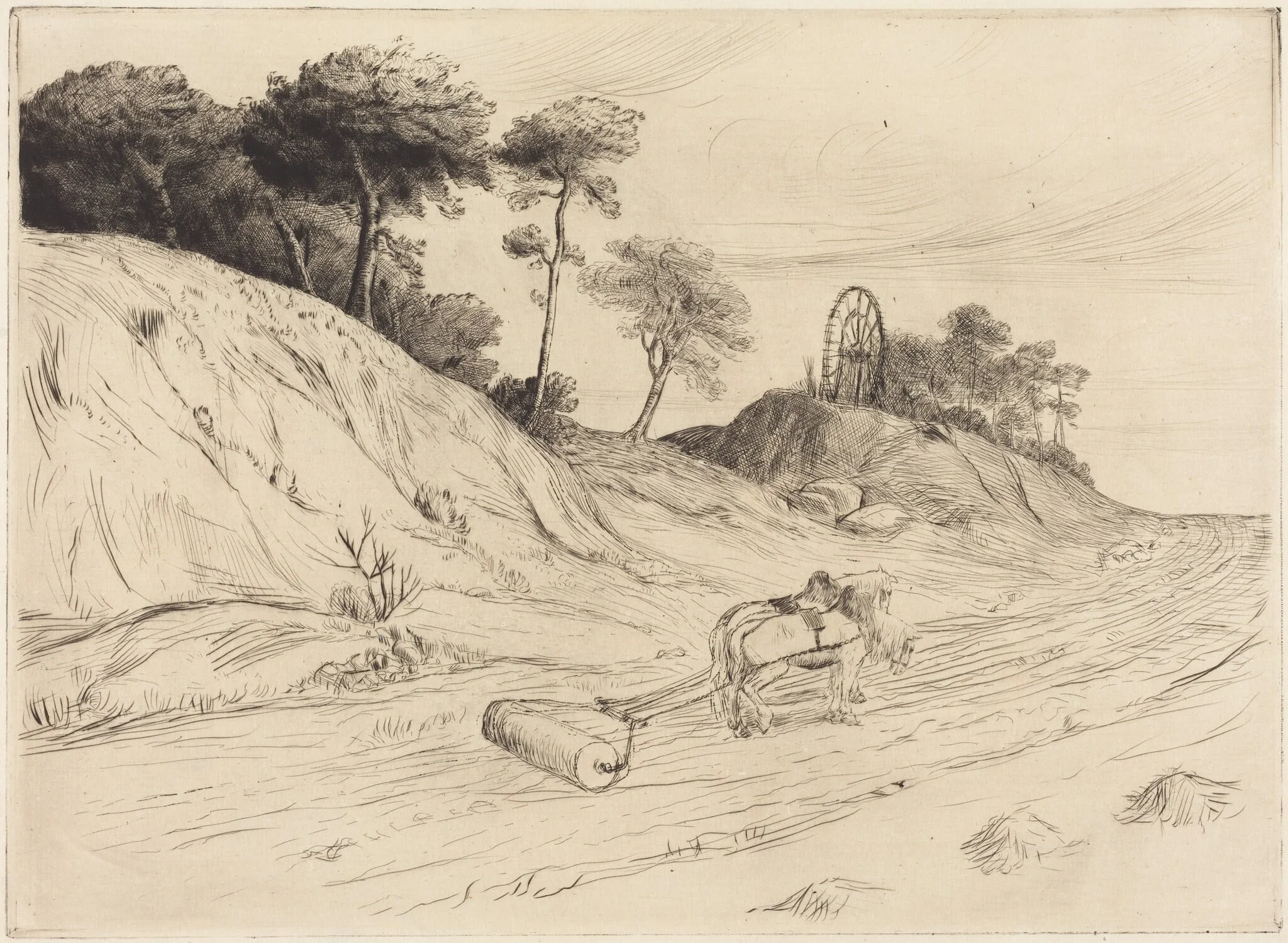 Landscape with Roller (Le paysage au rouleau), by Alphonse Legros, ink, 1874