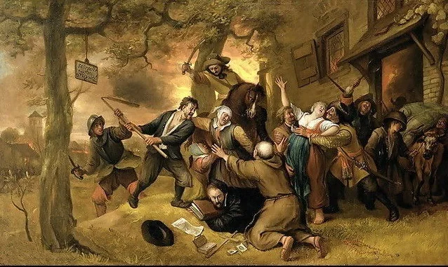 Marauders Attacking Peasants, by Jan Steen, oil, 1666