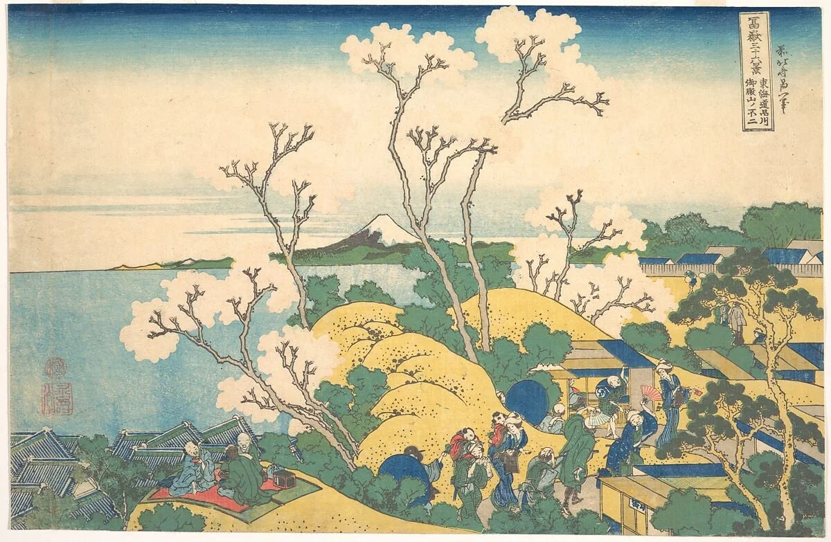 冨嶽三十六景　東海道品川御殿山の不二|Fuji from Gotenyama at Shinagawa on the Tōkaidō (Tōkaidō Shinagawa Gotenyama no Fuji), from the series Thirty-six Views of Mount Fuji (Fugaku sanjūrokkei), by Katsushika Hokusai, ink, 1831