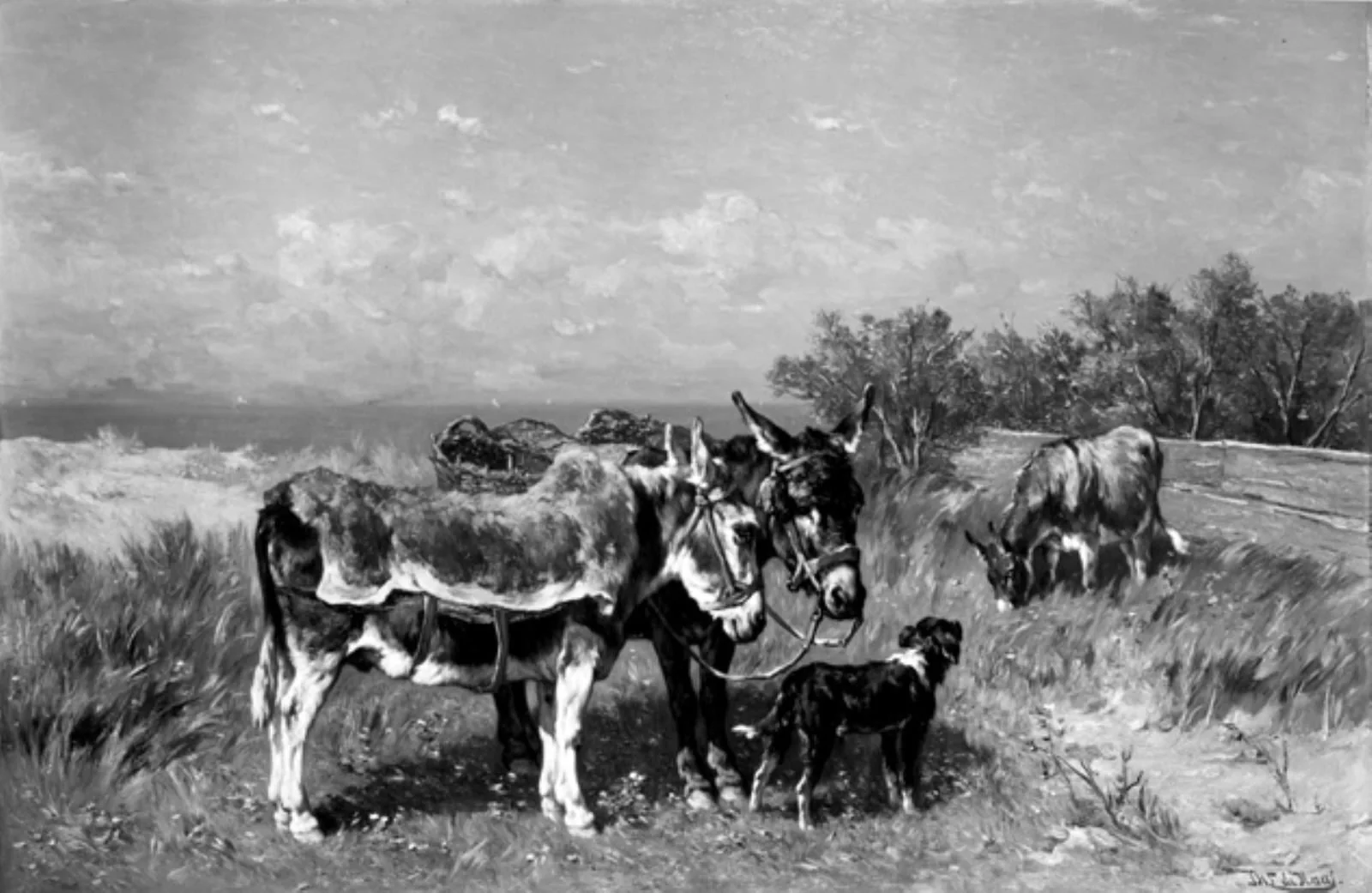 Donkeys in a Meadow, by Unknown, 1850