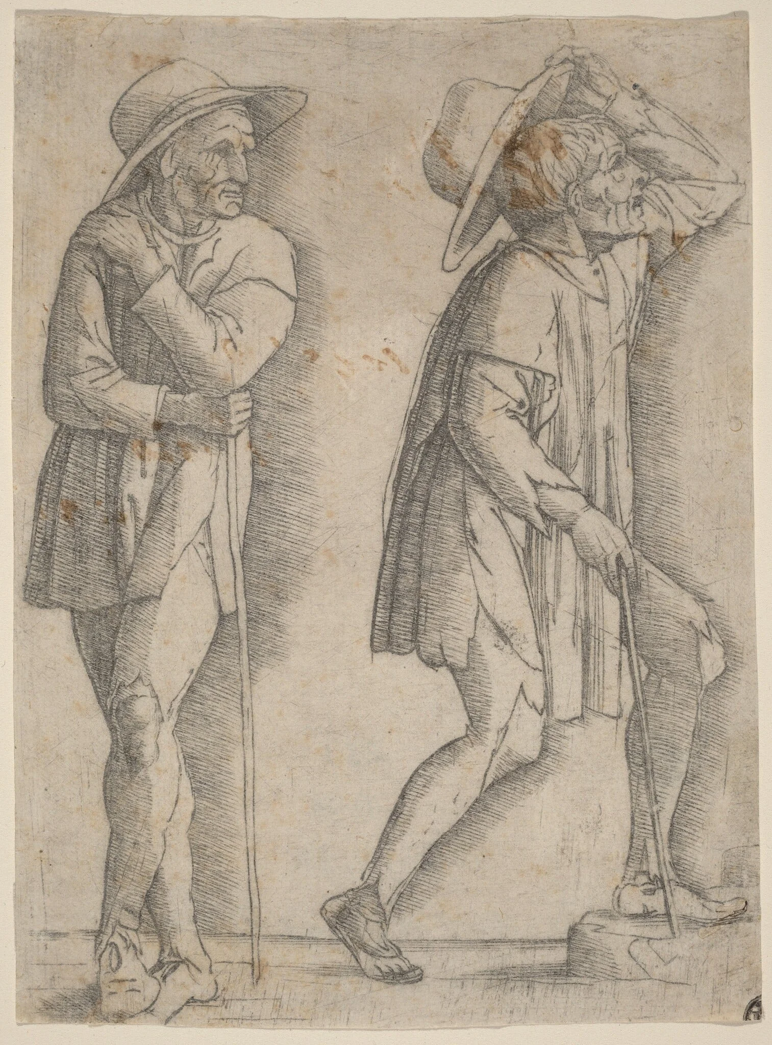 Two Peasants, by Italian 15th Century, ink, 1494