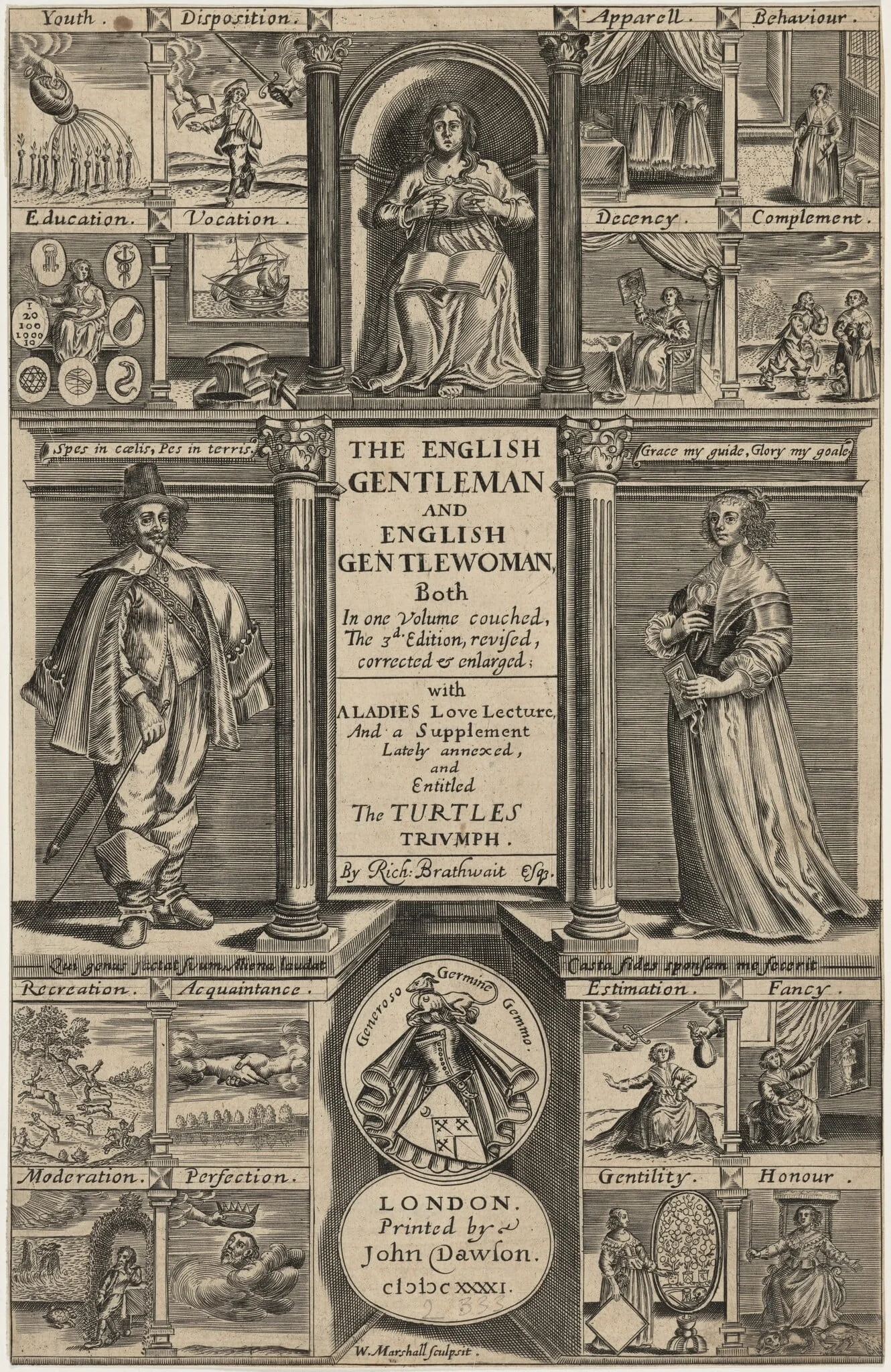 Title page to Richard Brathwait, English Gentleman and English Gentlewoman, by William Marshall, ink, 1623