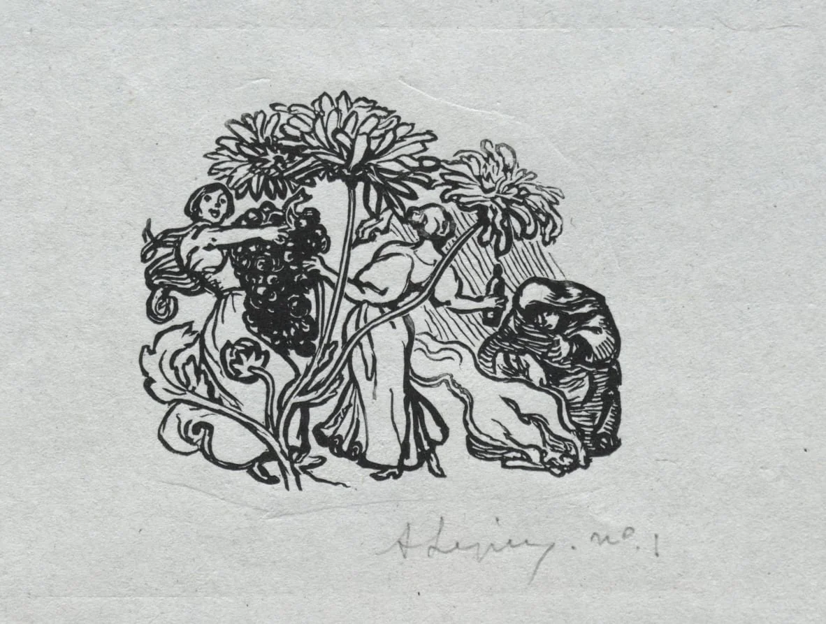 Paris Almanac, 1897:  Tail-piece, Autumn, by Auguste Lepère, 1897