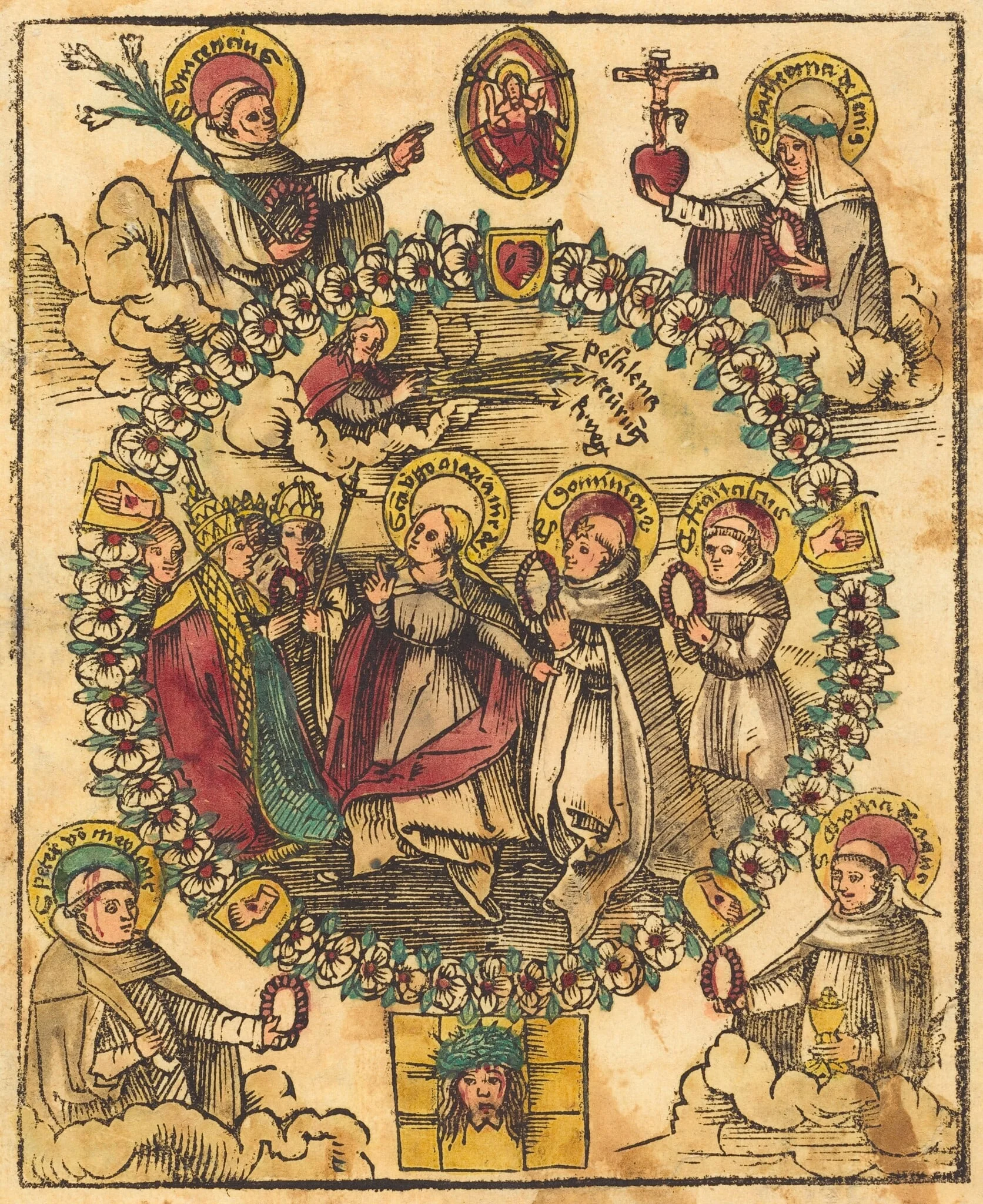 Madonna in a Rosary with Saints, by German 15th Century, ink, 1500