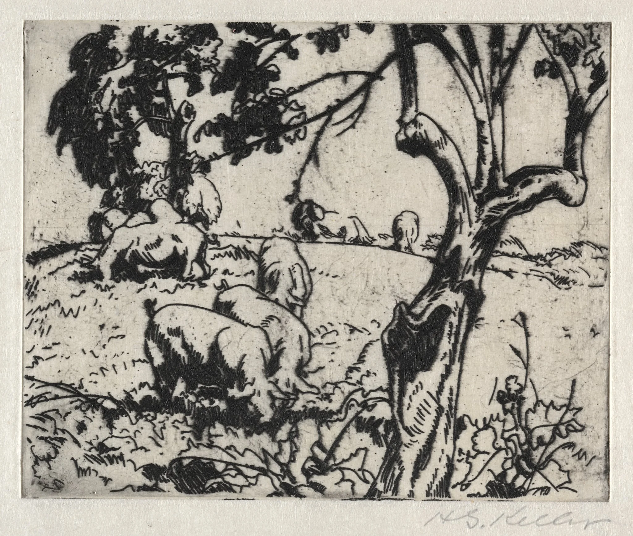 Pigs in Orchard, by Henry Keller, 1916