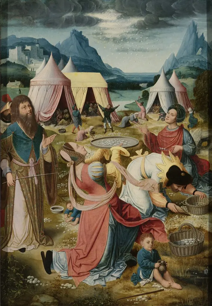 Right wing of an altarpiece with the gathering of manna (inner wing) and Ecclesia (outer wing)