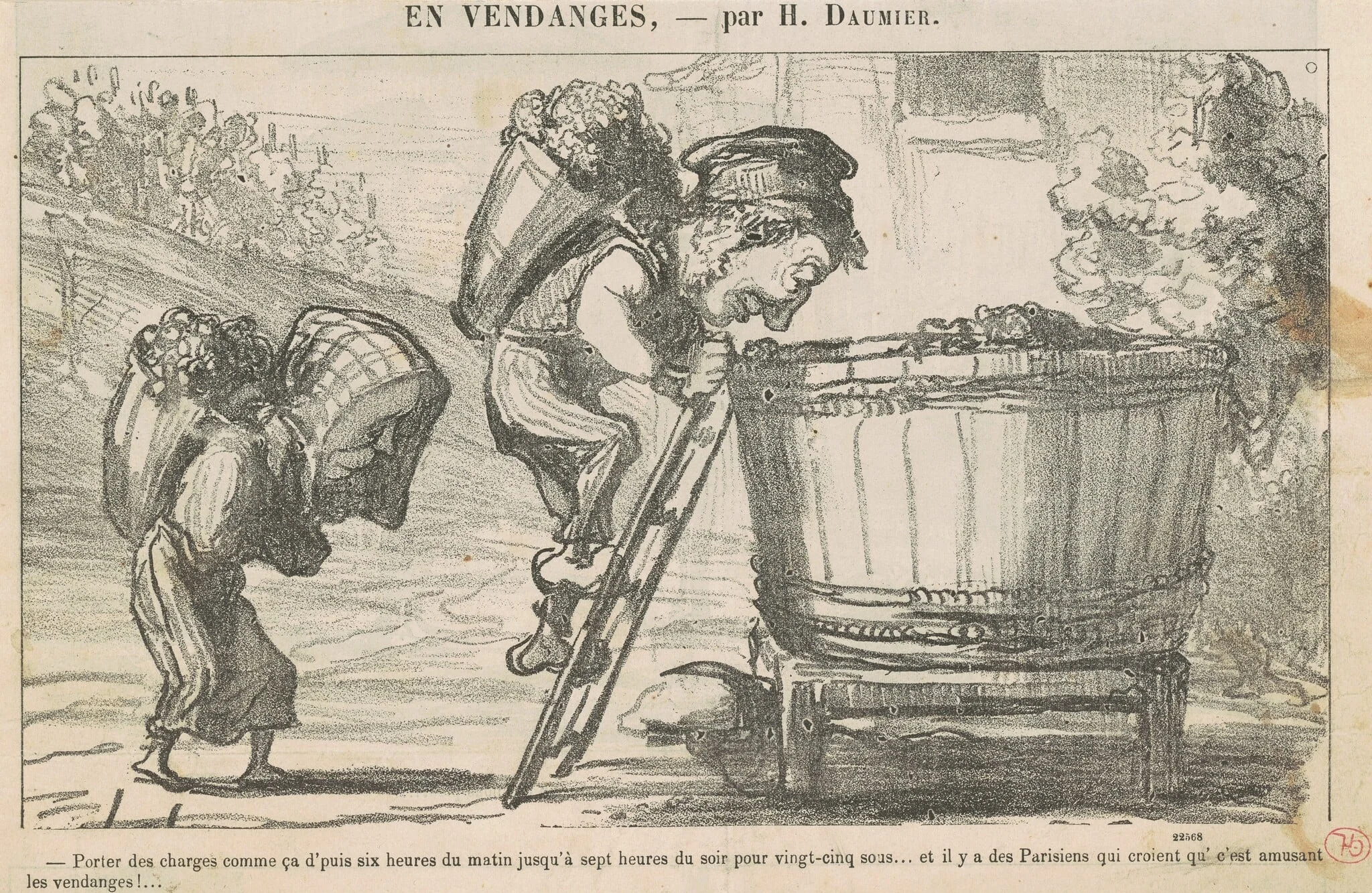 Porter des charges comme ca 'puis six heures ..., by Honoré Daumier, ink, 1864