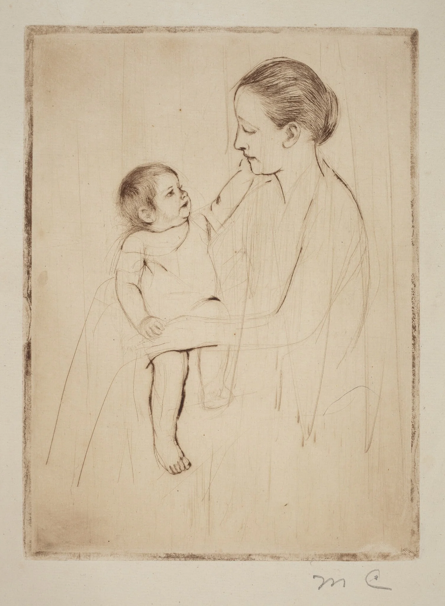 The Caress, by Mary Cassatt, ink, 1891