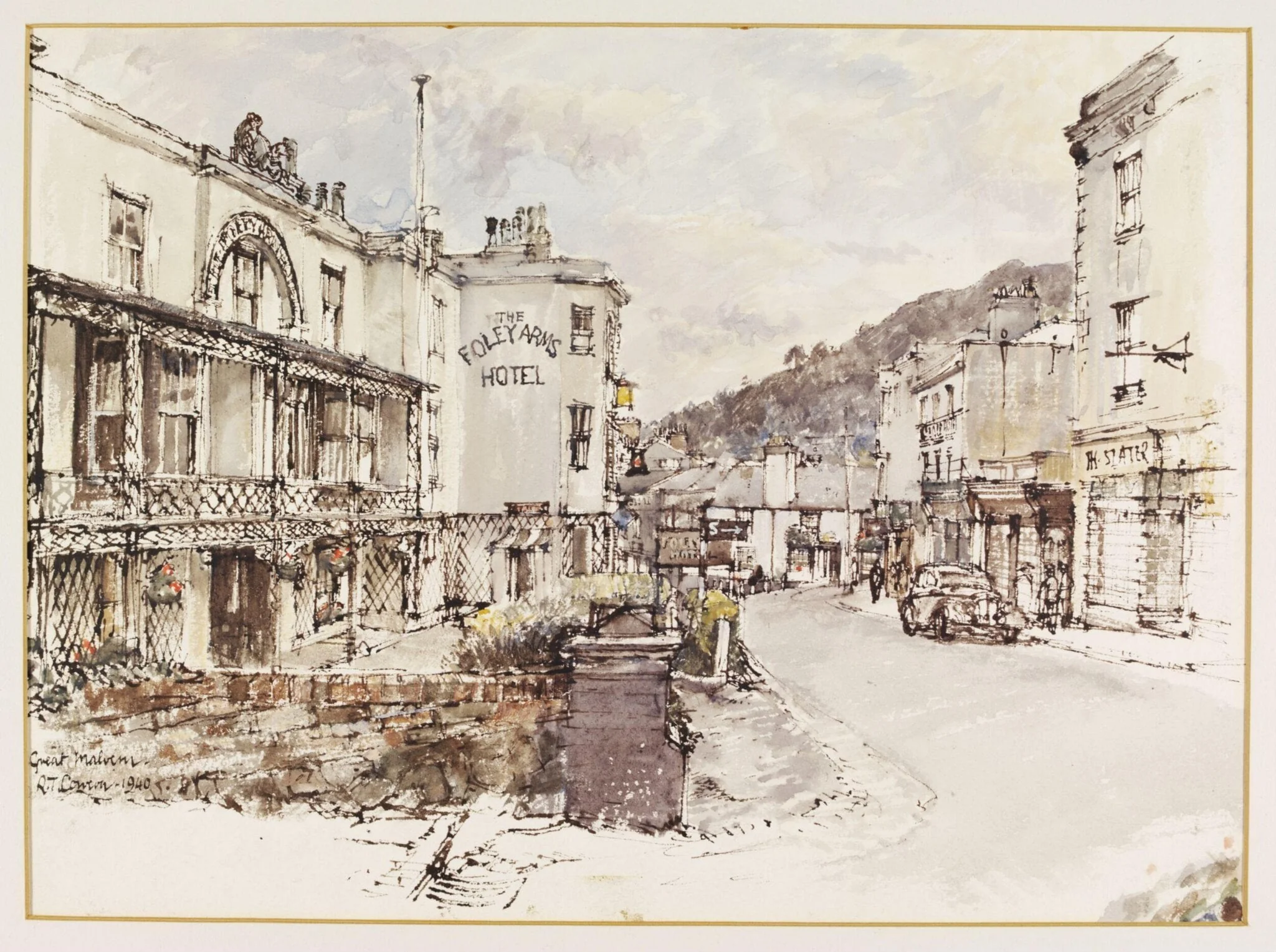 The Foley Arms, Great Malvern, by Raymond Teague Cowern, watercolor, 1940