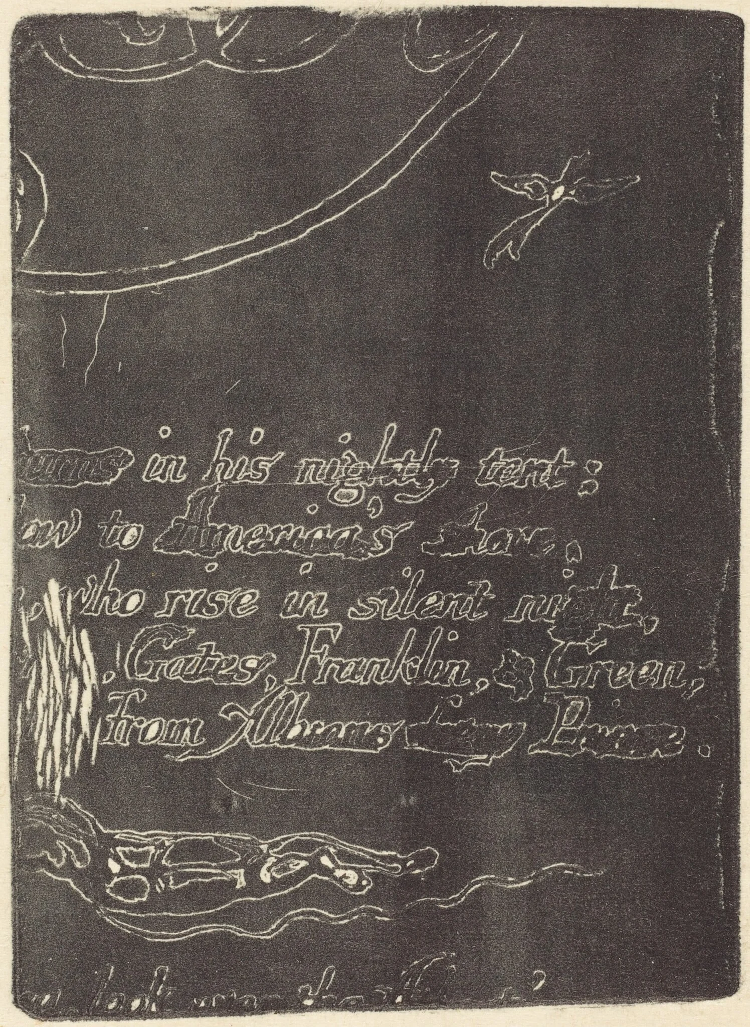 Restrike from fragment of cancelled plate for "A Prophecy", by William Blake, ink, 1793