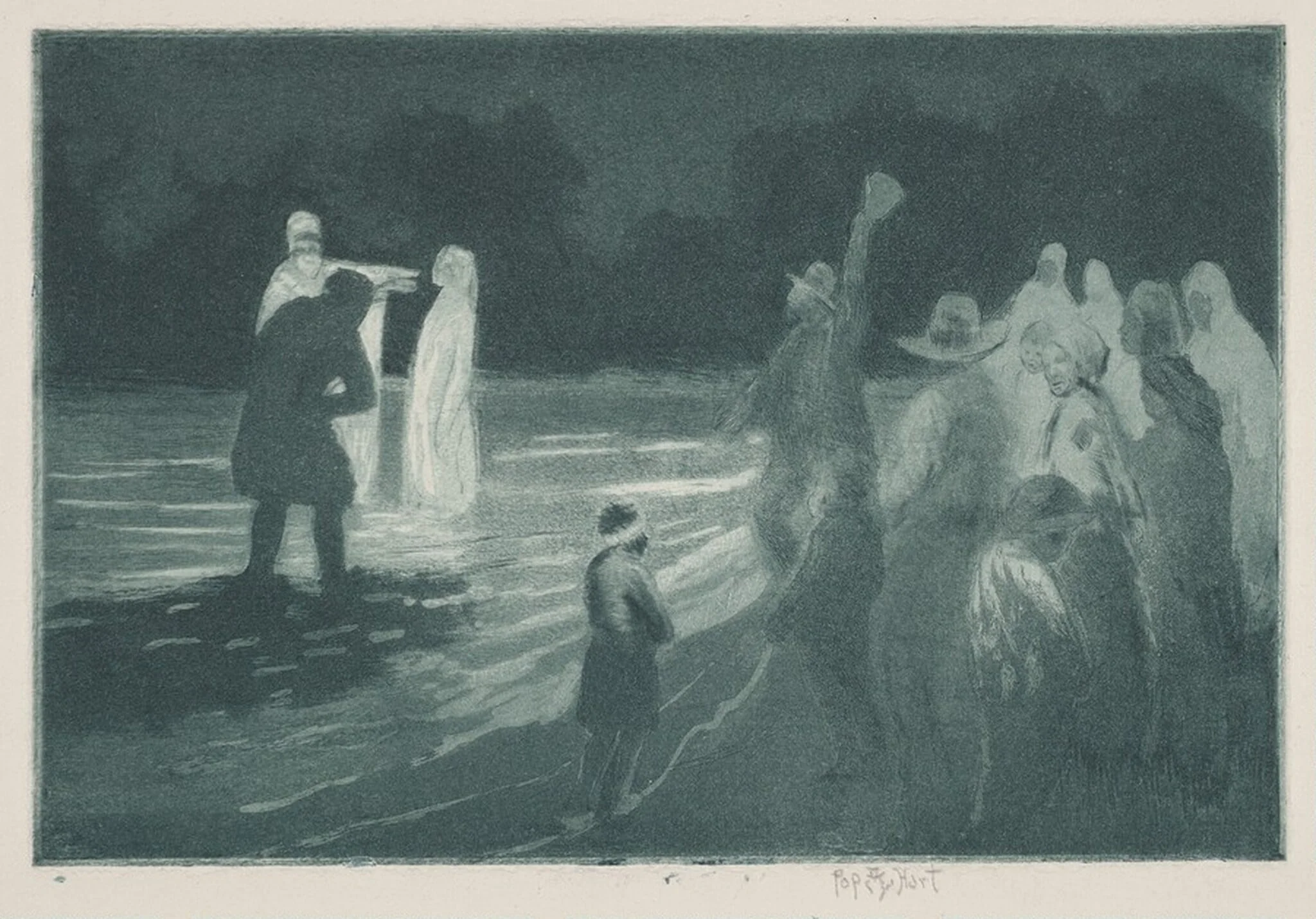 Native Baptism, Trinidad, by George Overbury Hart, ink, 1924