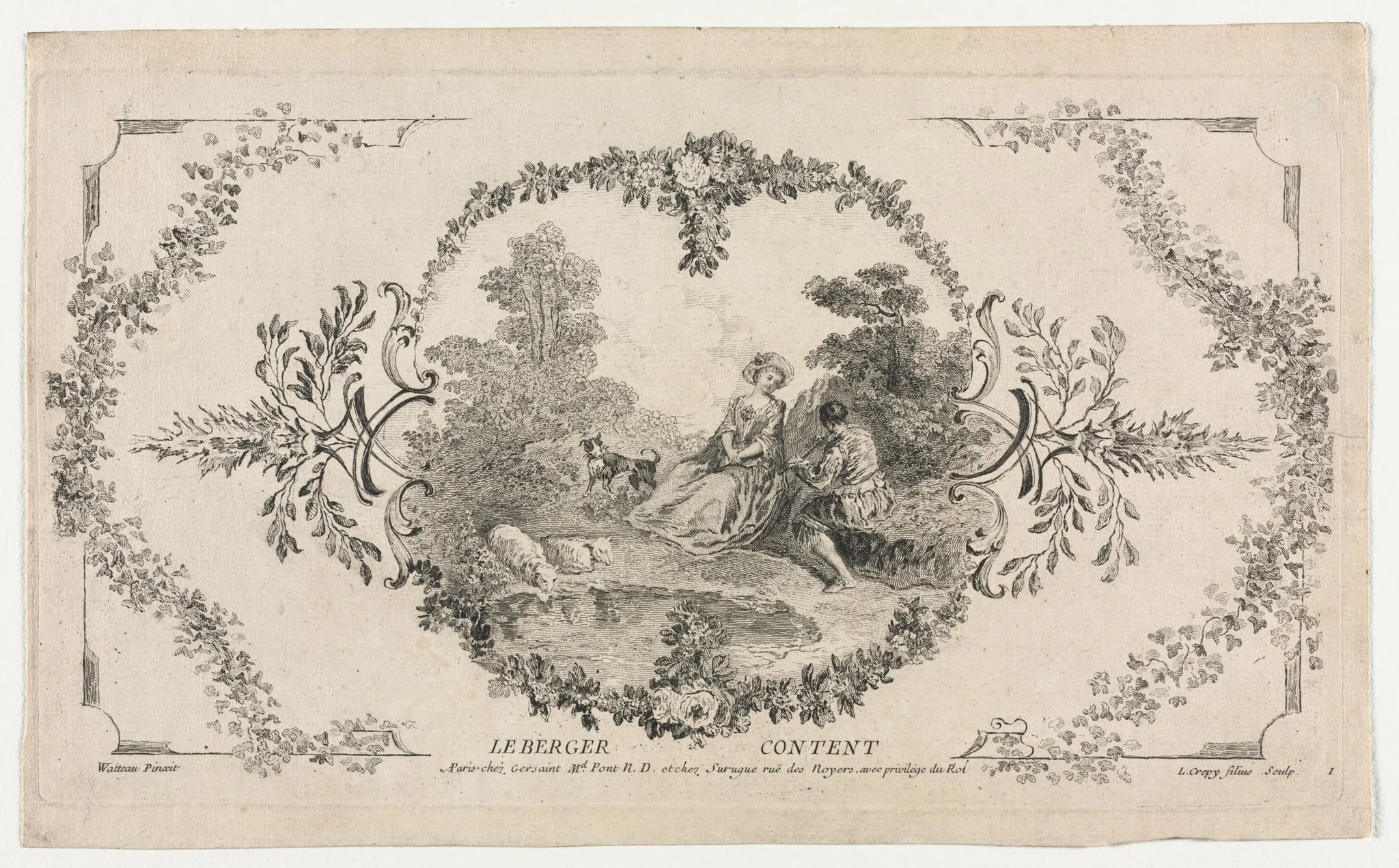 The Happy Shepherd, Arabesque, by Louis Crépy, 1729