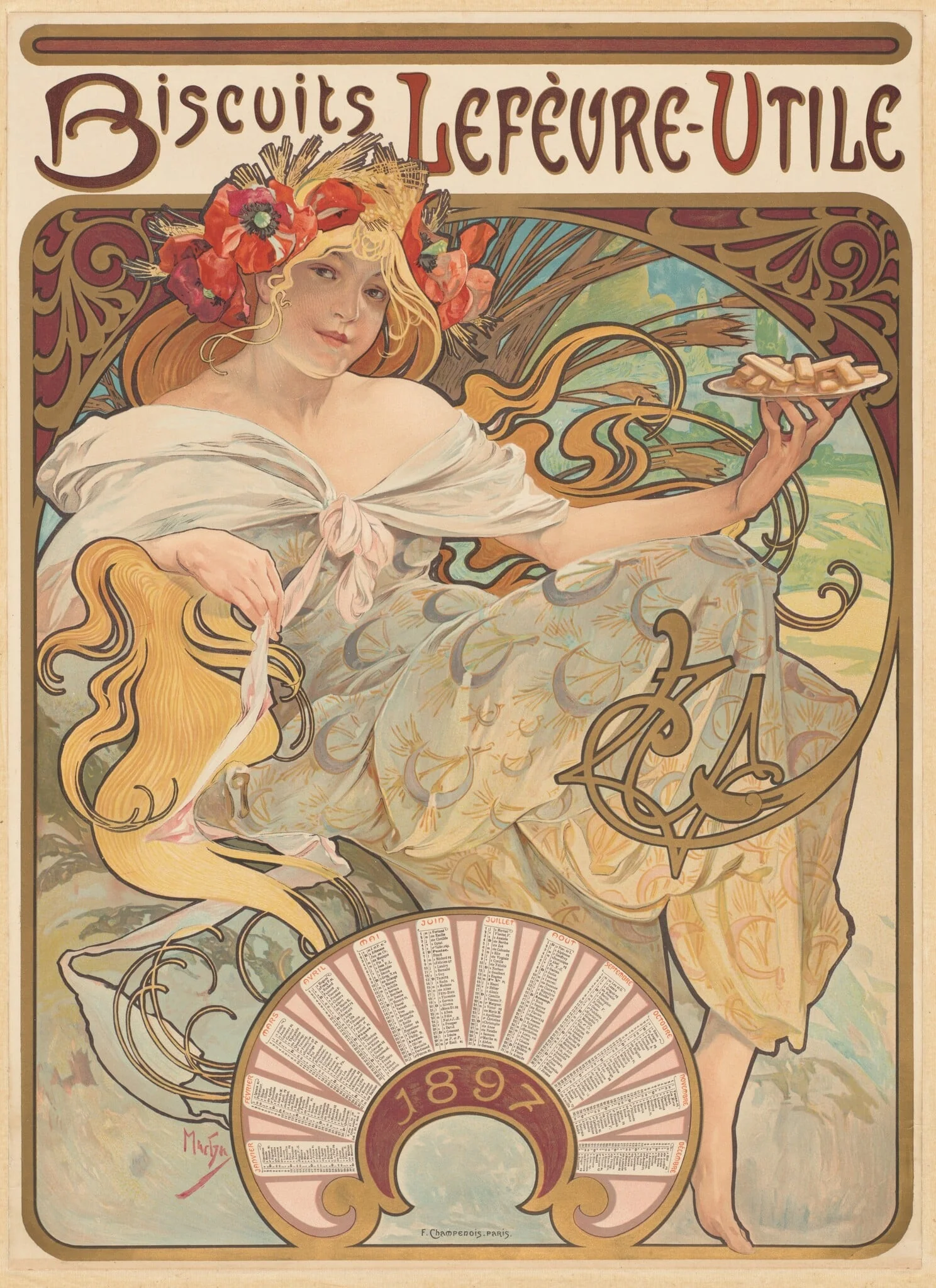 Biscuits Lefèvre-Utile, by Alphonse Marie Mucha, ink, 1896