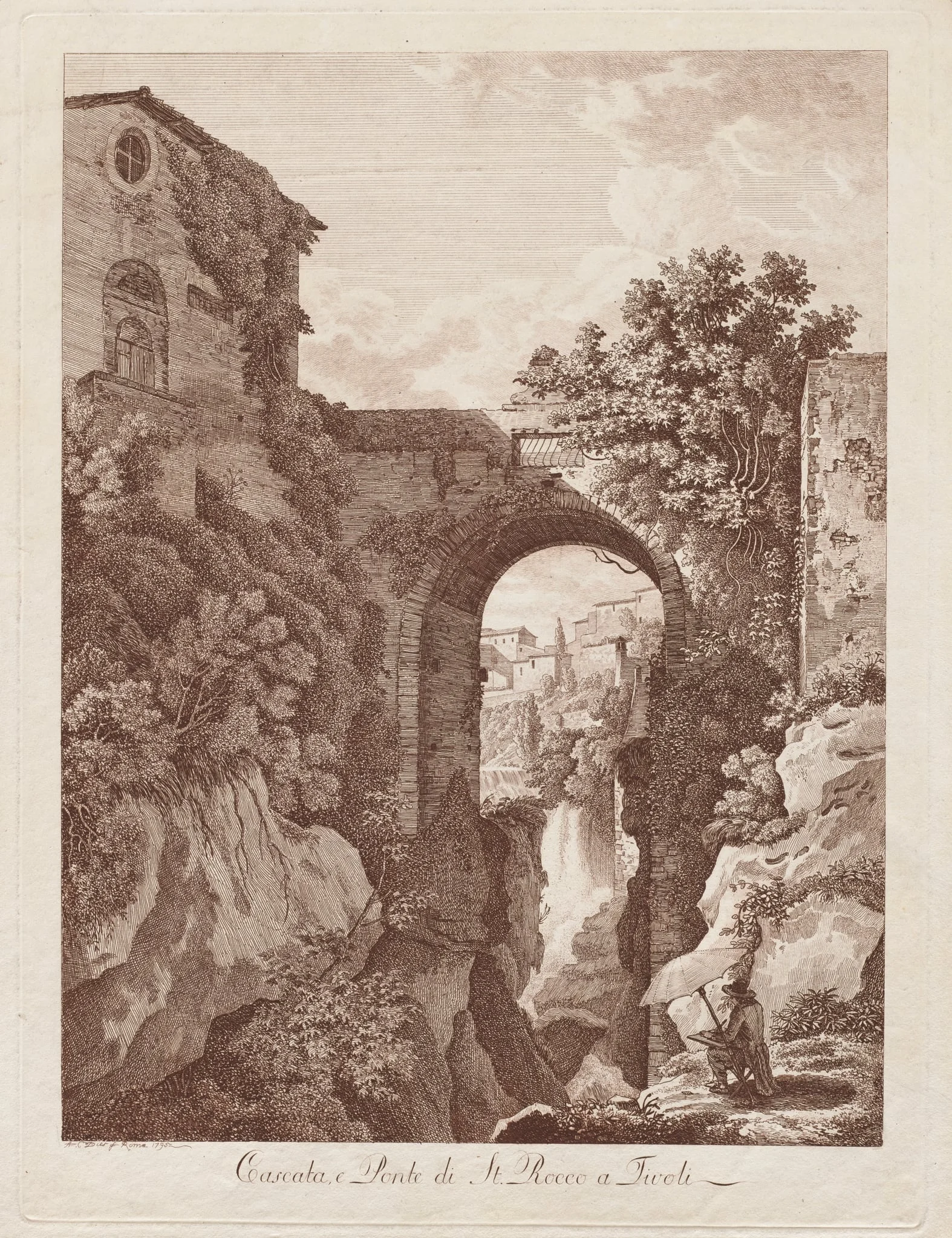 St. Rocco Waterfall and Bridge at Tivoli (Cascata e Ponte di St. Rocco a Tivoli), by Albert Christoph Dies, 1795