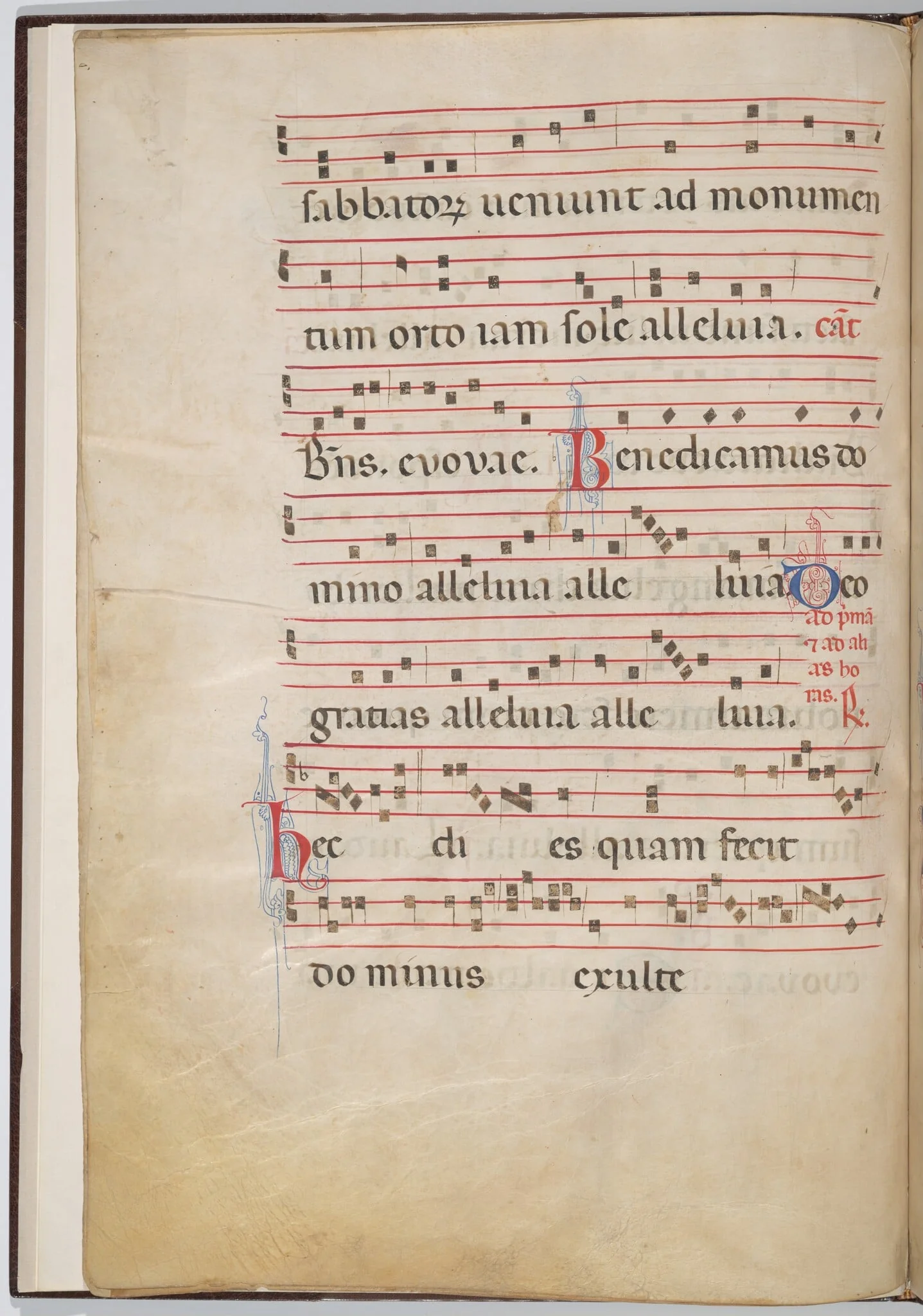 Leaf 4 from an antiphonal fragment (verso), by Italian 13th Century, ink, 1275