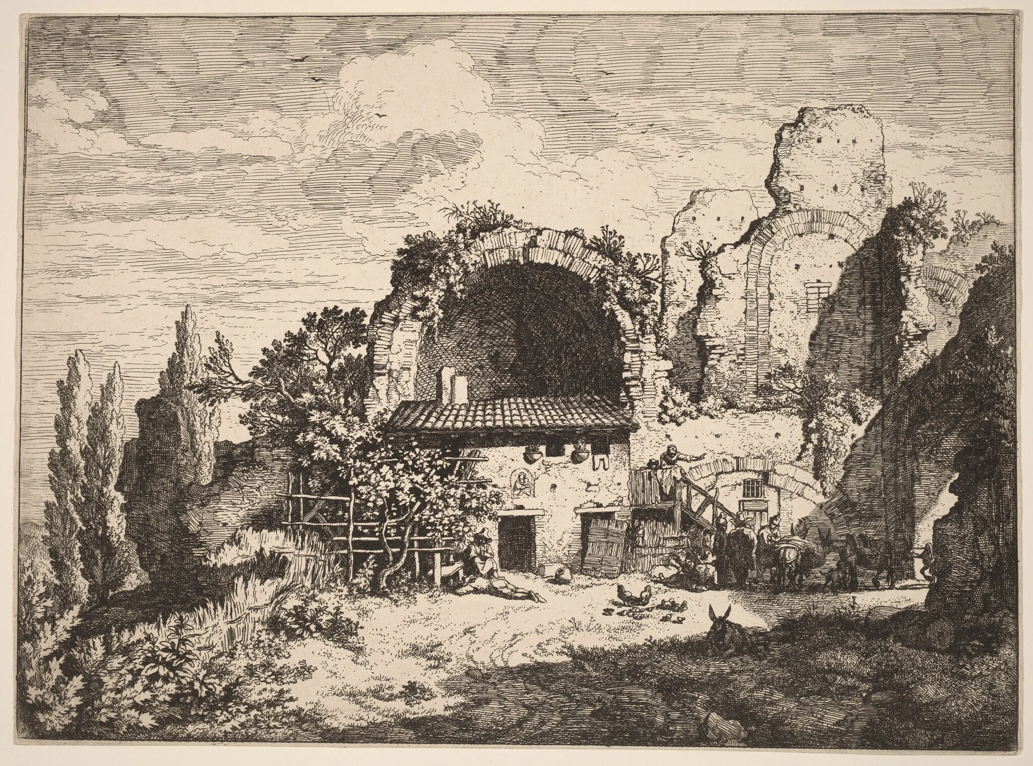 The Muleteers' Inn, by Christian Wilhelm Ernst Dietrich, ink, 1712
