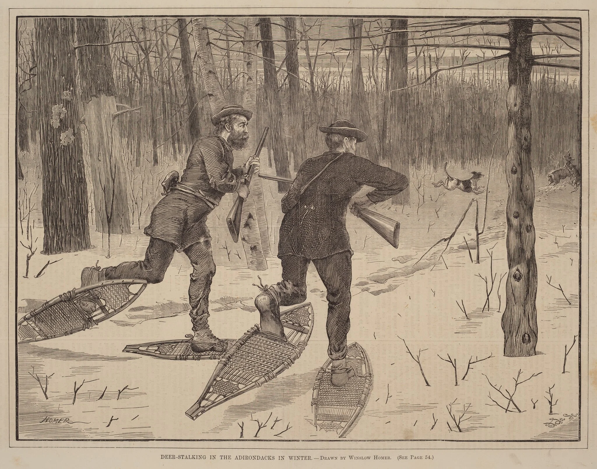 Deer-Stalking in the Adirondacks in Winter, by American 19th Century, ink, 1871