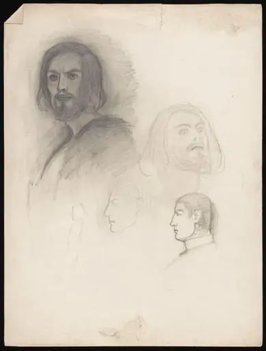 Self portraits of the artist with two male profiles