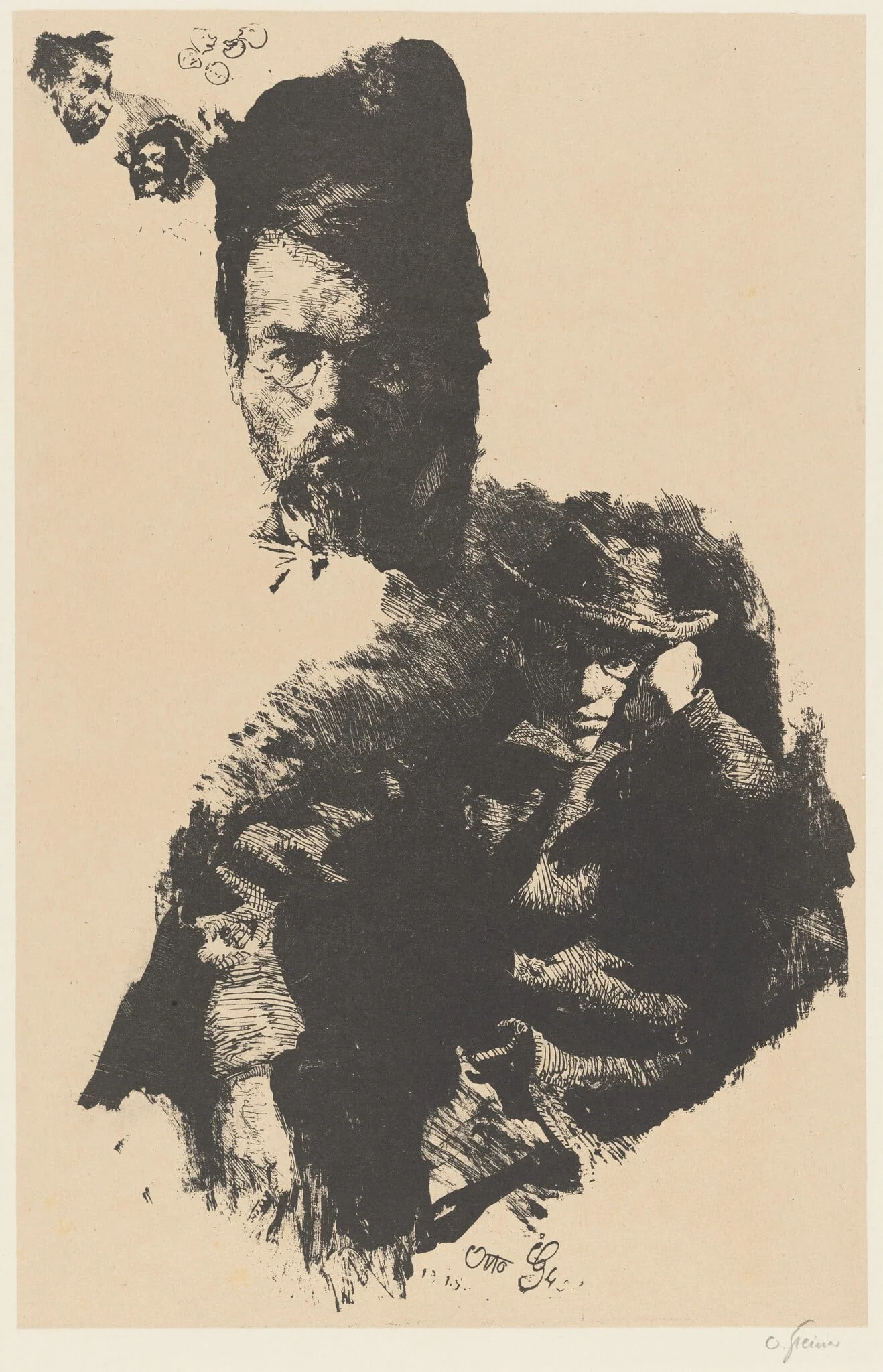 Study Sheet with Portraits of Hans Hess and Albert Klesse, by Otto Greiner, ink, 1894