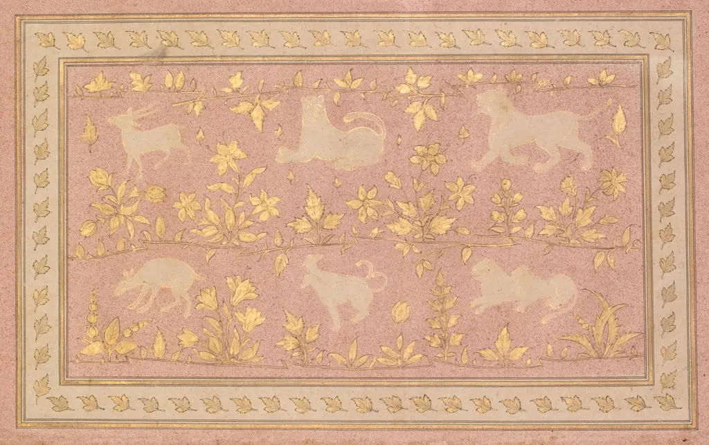 Stenciled Scenes of Lion and Gazelle (verso)