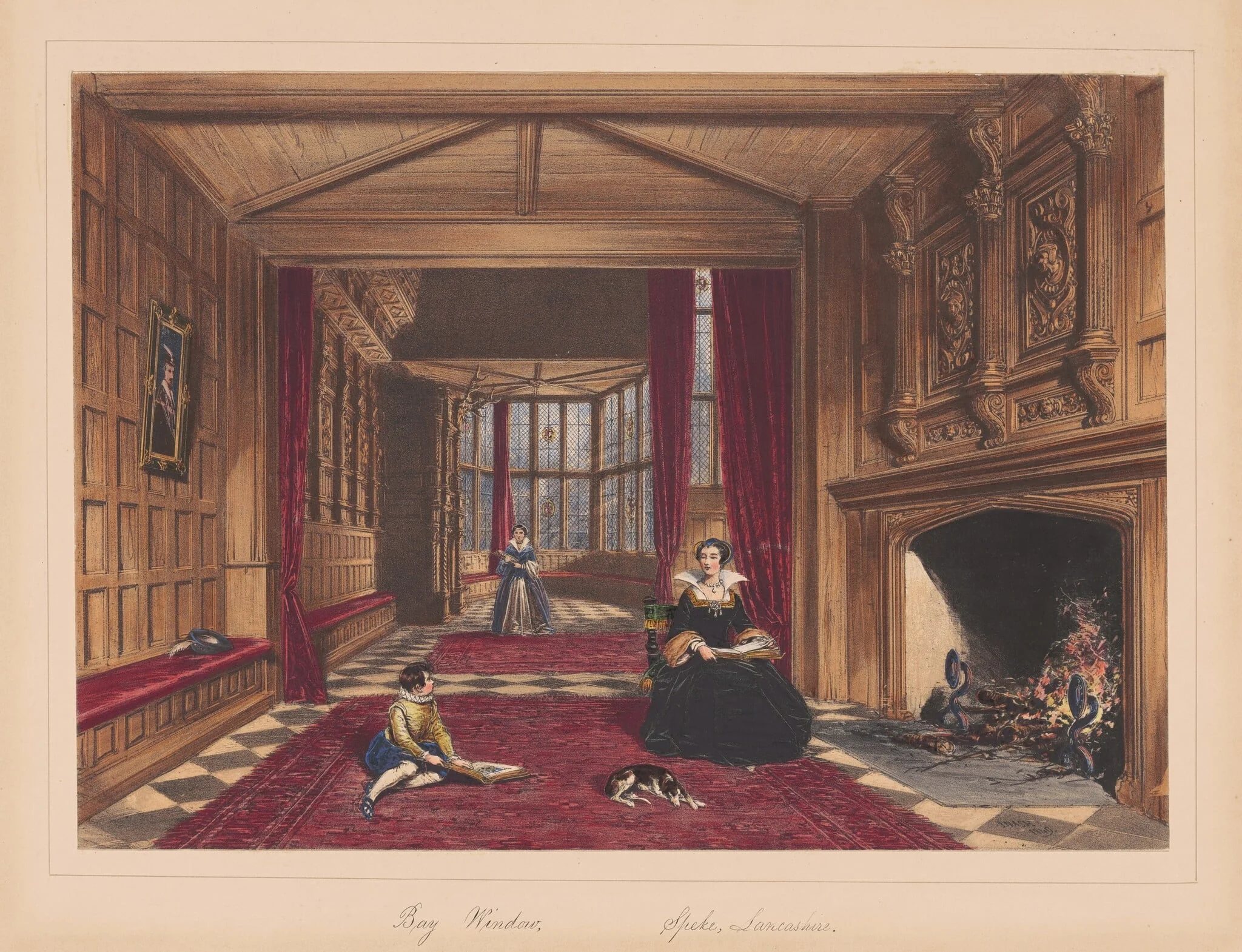 Bay window on the Hall, Speke, Lancashire, by Joseph Nash, ink, 1849