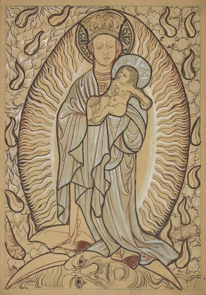 Madonna and Child. Artistic reconstruction of a stained-glass panel from the Dominican church in Kraków