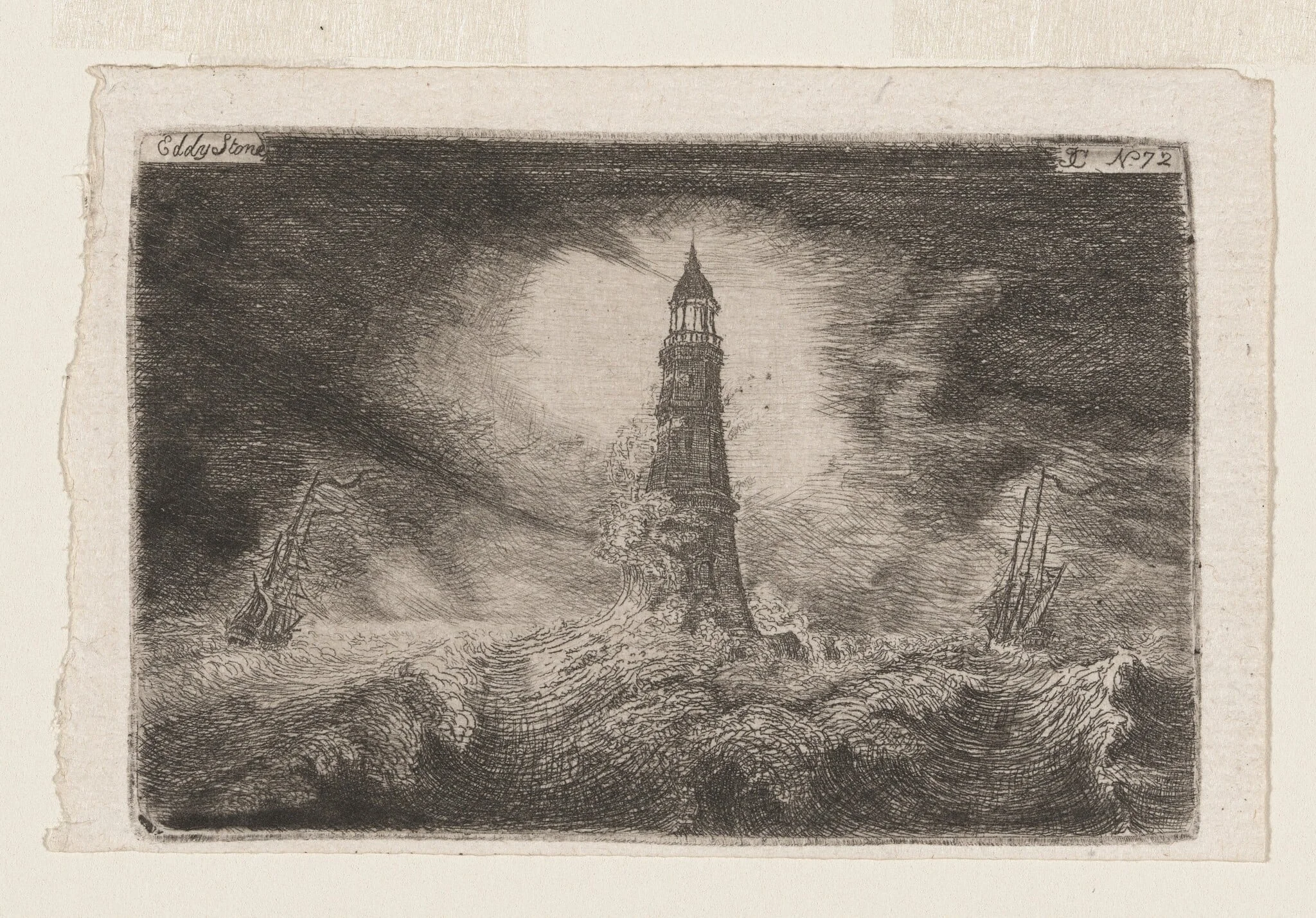 Eddystone Lighthouse, by of Eldin, John Clerk, ink, 1776