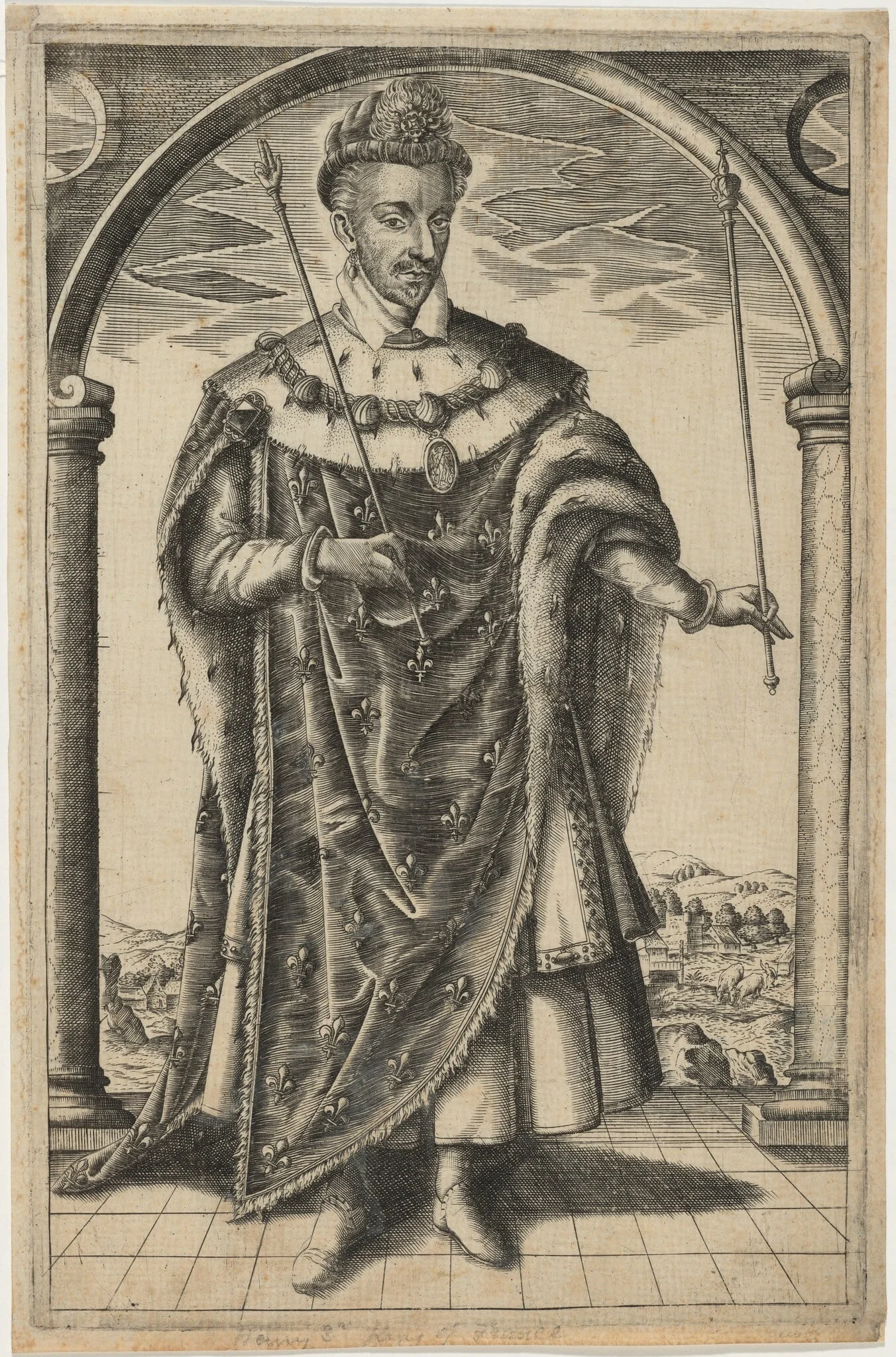 Henry III of France, by William Rogers, ink, 1602