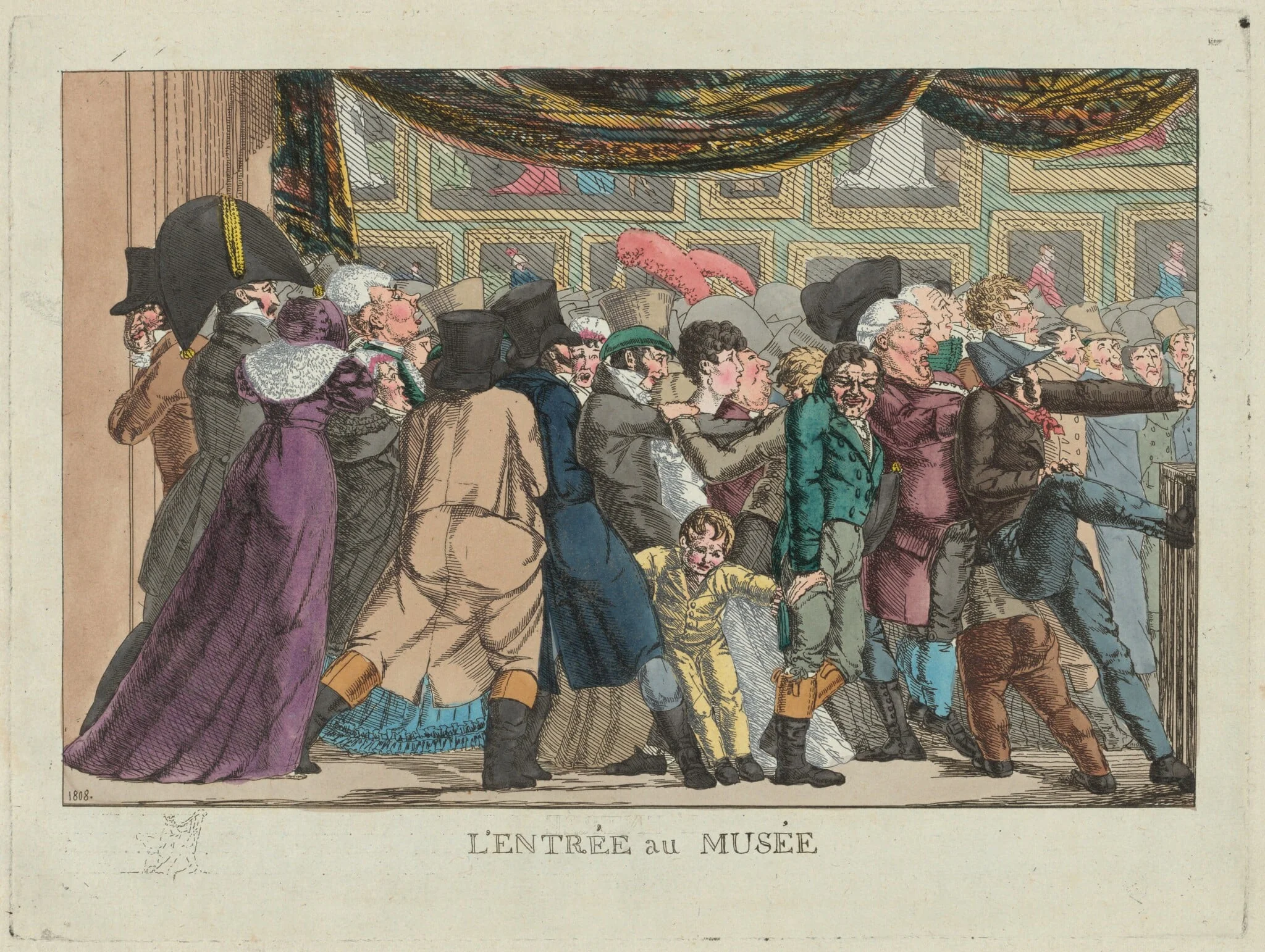 L'entrée au musée (Entrance to the Museum), by French 19th Century, watercolor, 1808