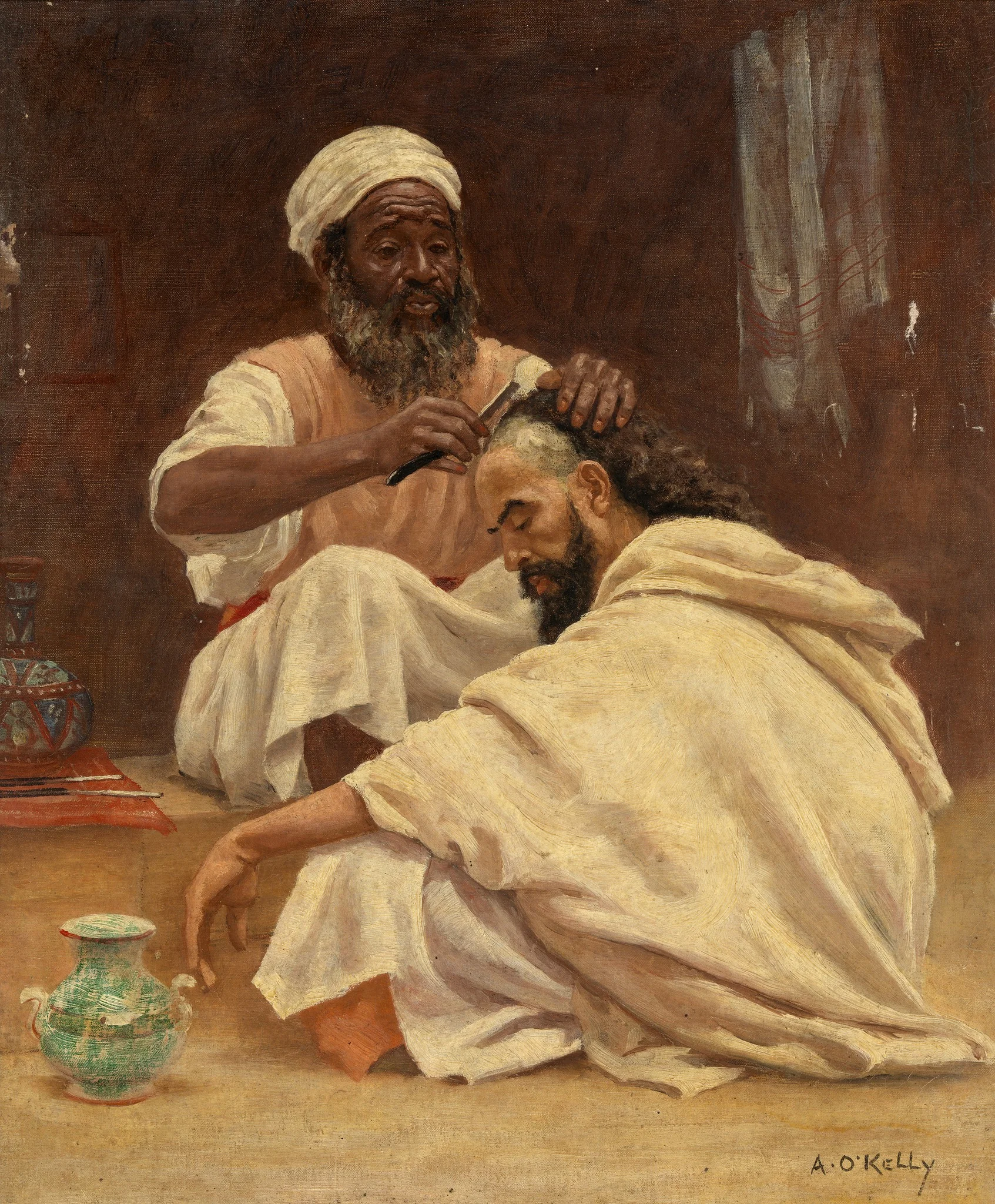 A Barber, Morocco, by Aloysius O'Kelly, oil, 1896