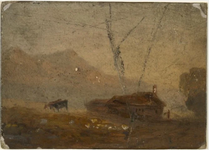 Farmhouse and Cattle near Mountains, by William Howis junior, unspecified, 1852