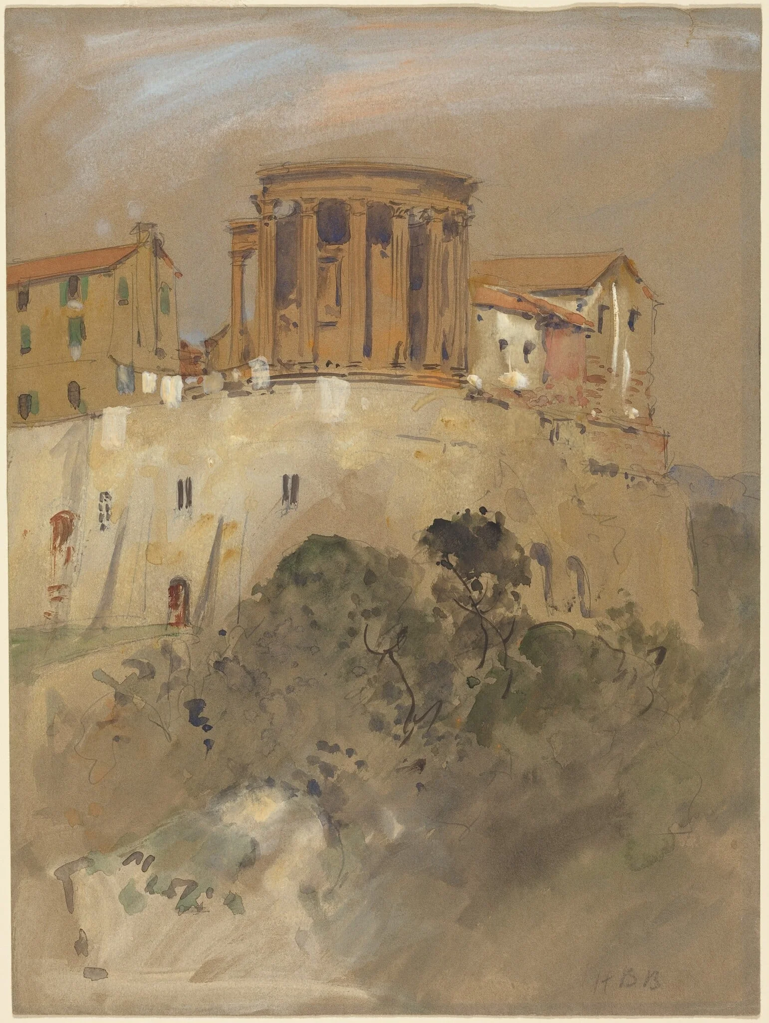 Temple of Vesta at Tivoli, by Hercules Brabazon Brabazon, graphite, 1864