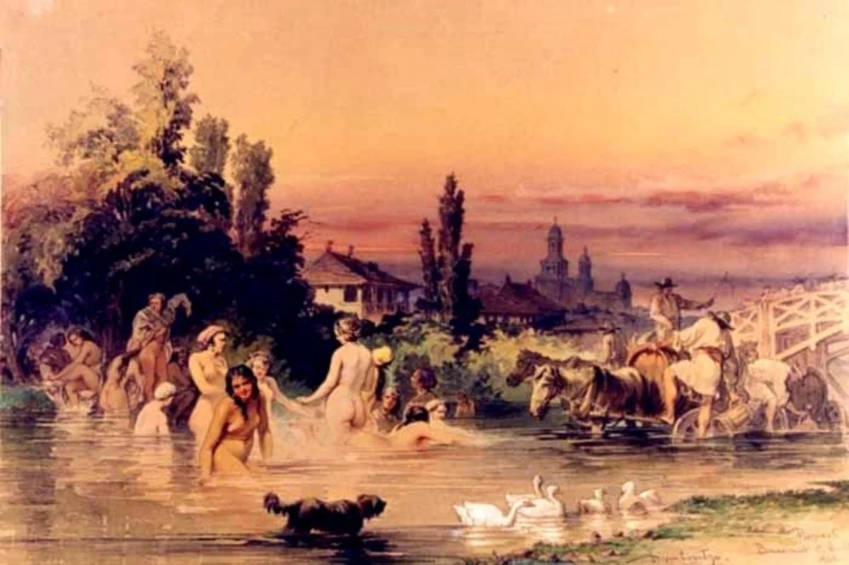 Dâmbovița la București, by Amedeo Preziosi, unspecified, 1868