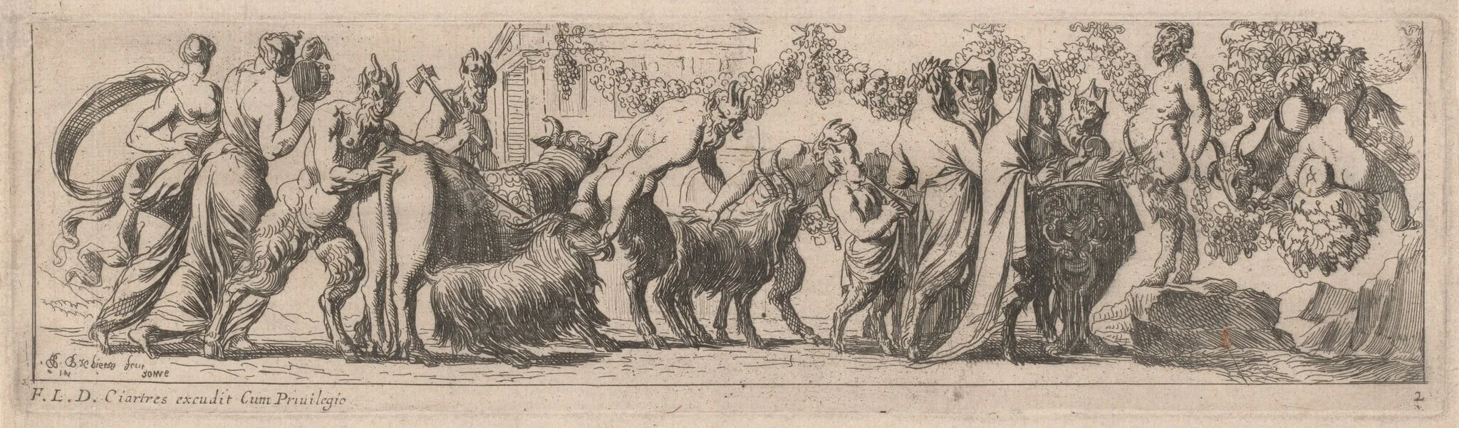 Satyrs Bringing Animals to an Altar, by Pierre Brebiette, ink, 1626