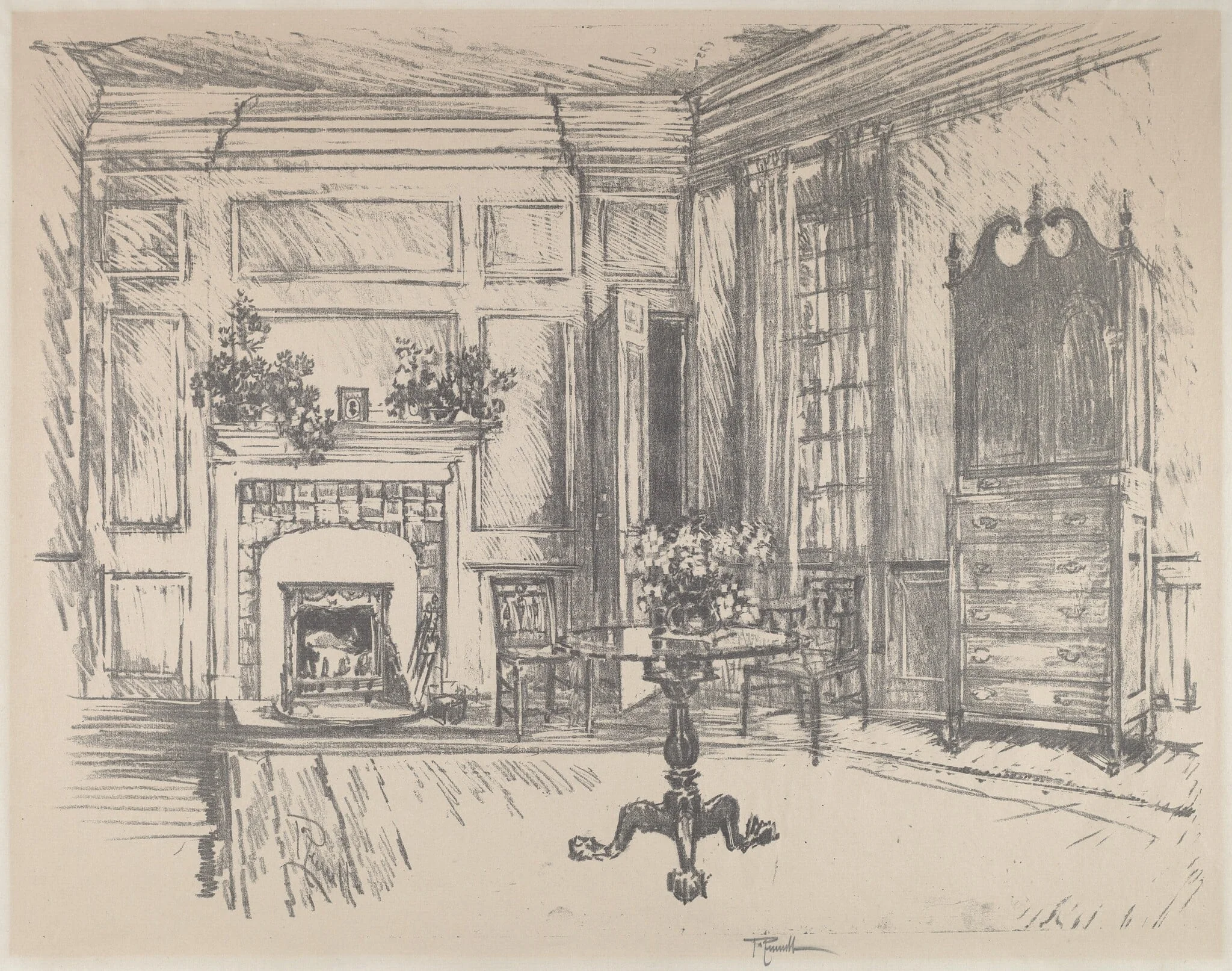 The Upper-room, Stenton, by Joseph Pennell, ink, 1912