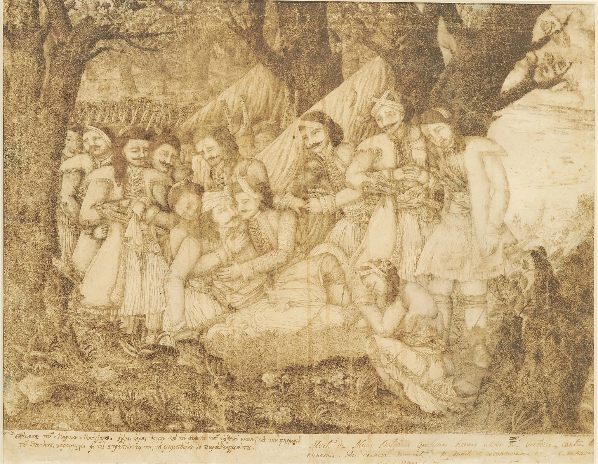 Ο θάνατος του Μάρκου Μπότσαρη, by Iatridis Athanasios, unspecified, 1824